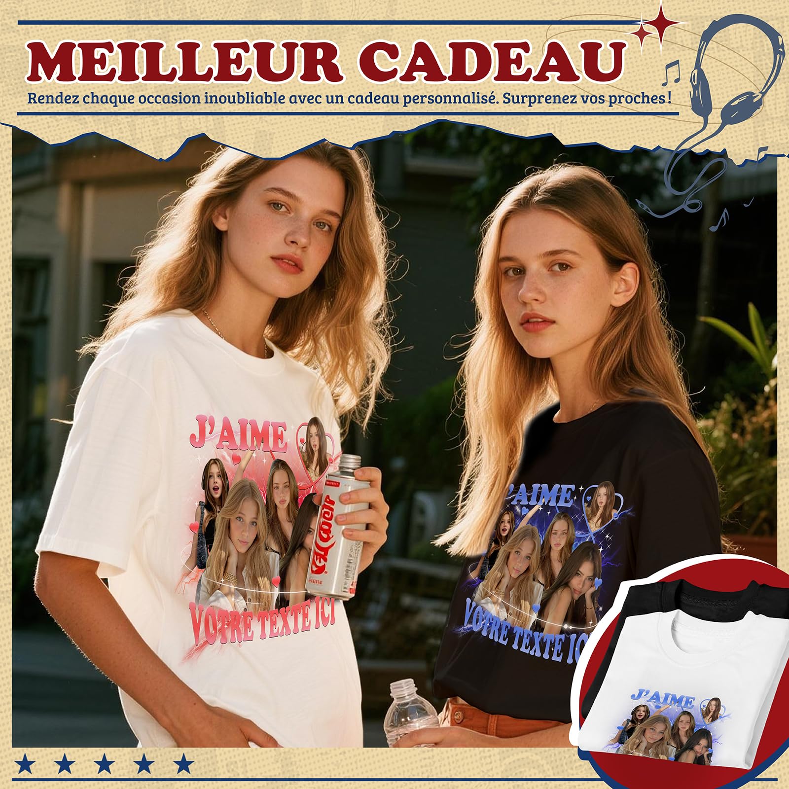 T Shirt Personnalisé Photo et Texte, Tee Shirt Personnalisable Homme Femme, T-Shirt Personnalisé Original avec Image, Cadeau Personnalisé pour Anniversaire, Couple et Souvenir
