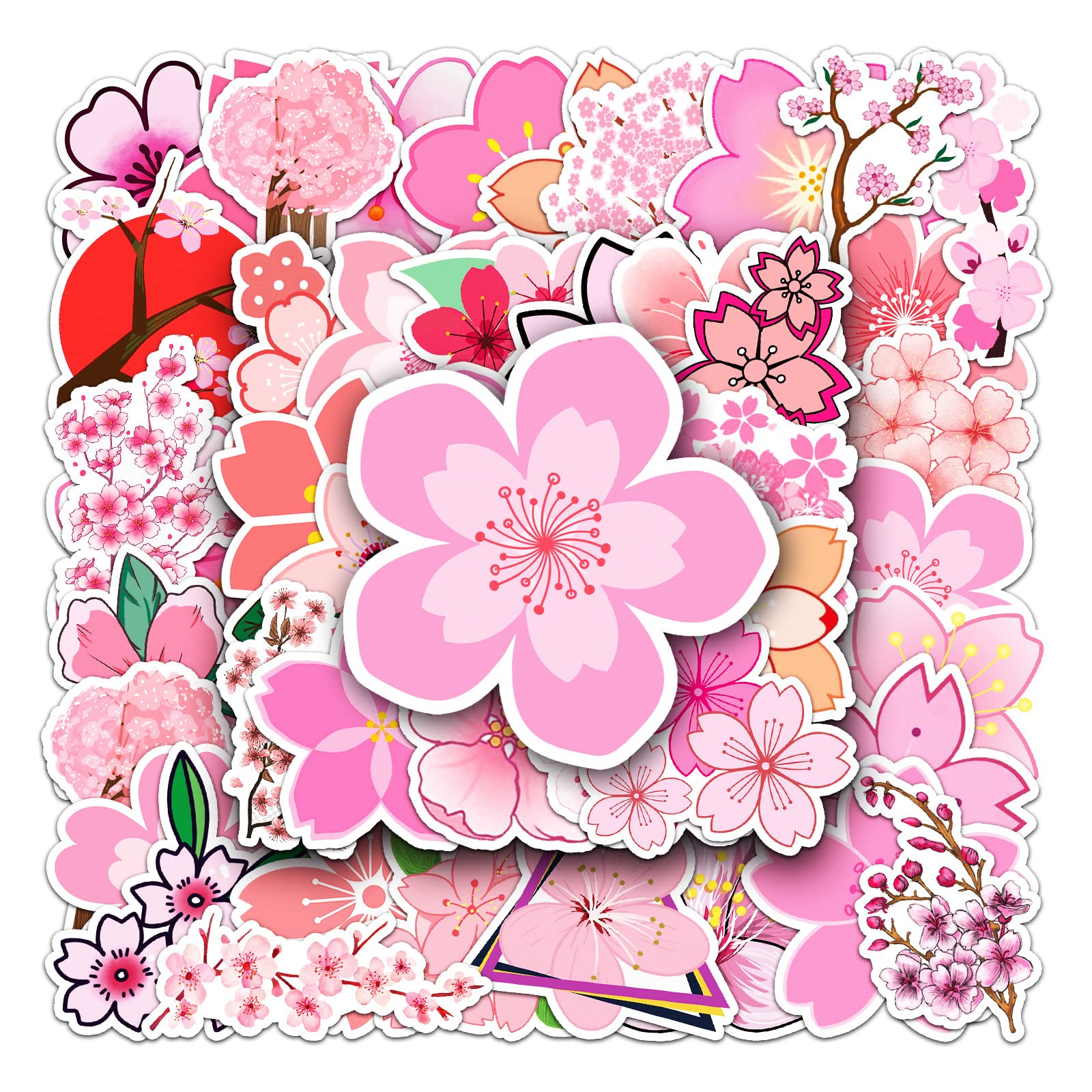 Buy 50 Packs Cherry Blossoms Flower Stickers Water Bottles Laptop Phone Motorcycle Computer
