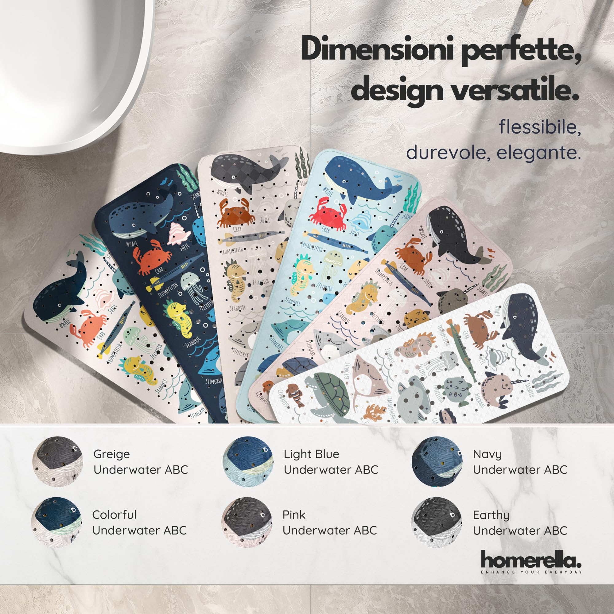 homerella® Tappetino antiscivolo vasca da bagno bambini 100 x 40 cm | Tappeto antiscivolo doccia bambini | Extra confortevole e antibatterico | INCL. GANCI (Turquoise)
