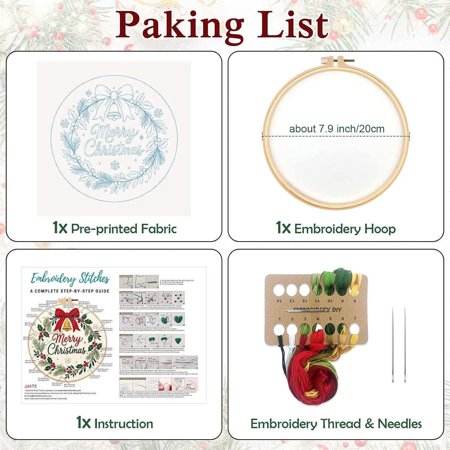 Louise Maelys Merry Christmas Wreath Embroidery Kit for Beginners Adults
