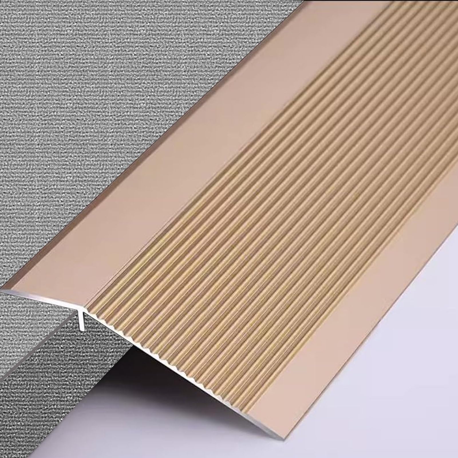 Przejście na podłogę ze stopu aluminium Samoprzylepna listwa przejściowa podłogowa metalowa czarno-biało-złota, progi do drzwi, wózki inwalidzkie, redukcja drzwi/płytek/próg(Gold,140CM 55.1in)