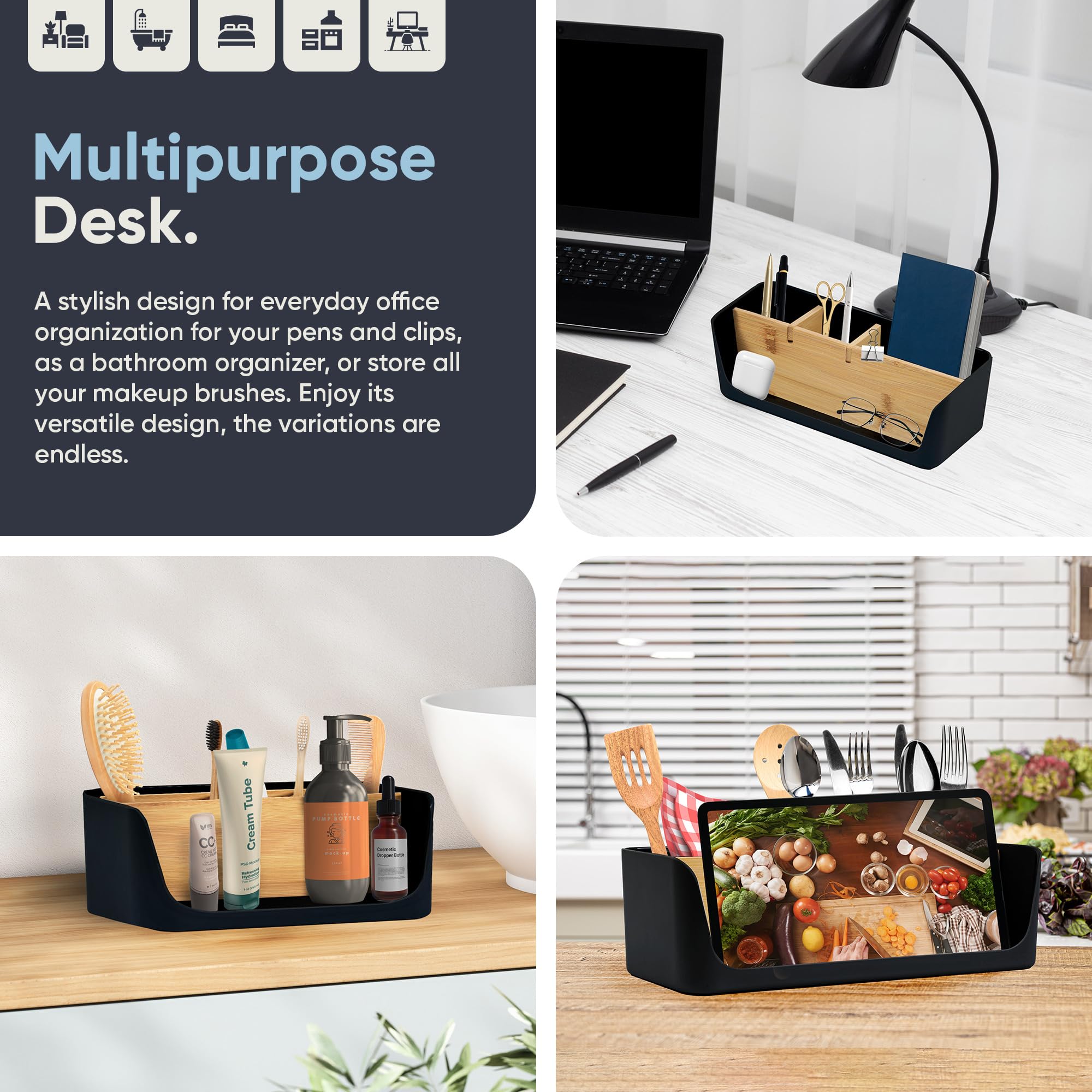LIVONDO ECO desk organiser, table, office, cosmetic organiser, mobile phone & tablet holder, pen holder, desk, letter tray - Image 3