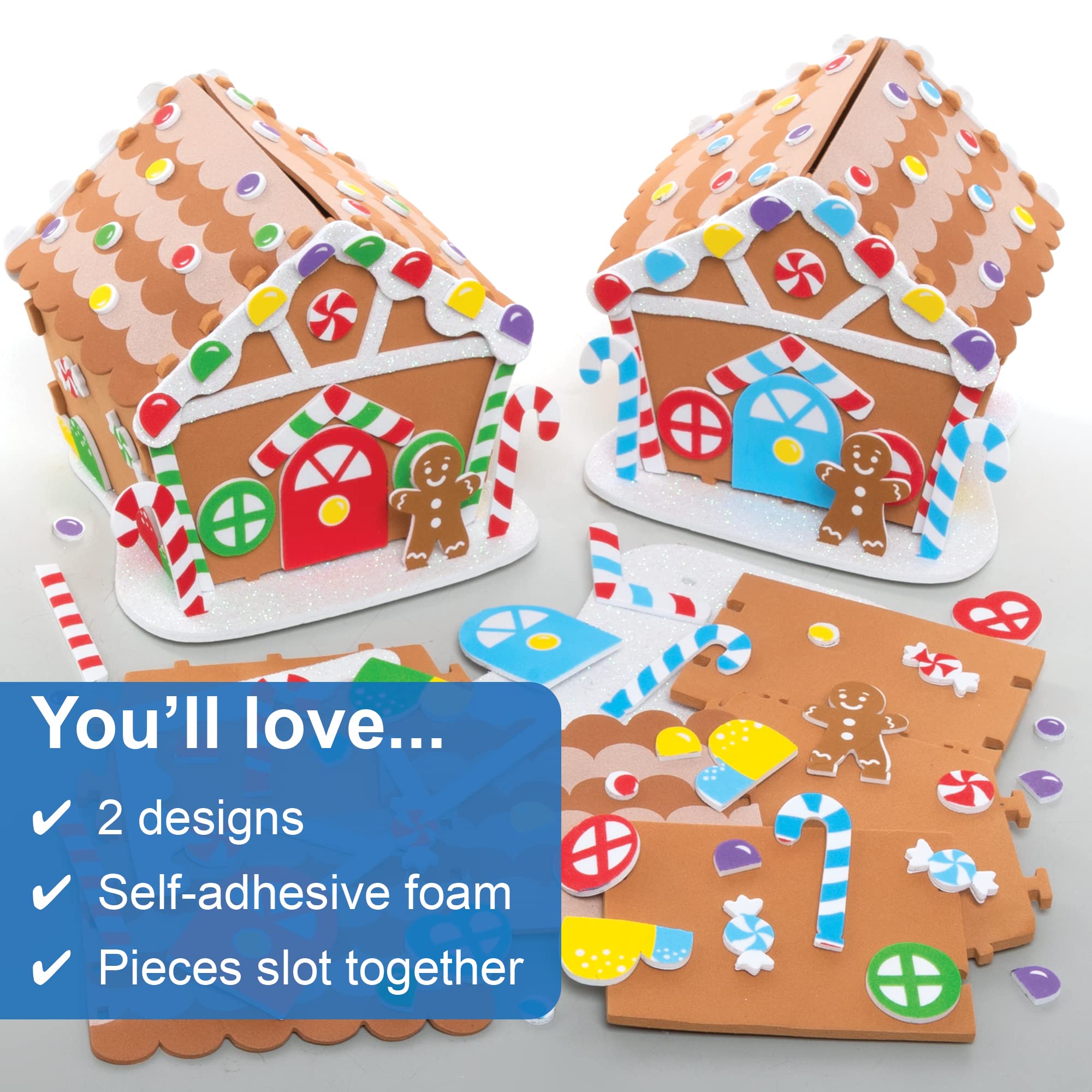 Baker Ross FE937 Kits de Manualidades de Casita de Jengibre - Paquete de 10, Manualidades Navideñas para Niños, Proyecto de Manualidades y Artes Creativas para Niños