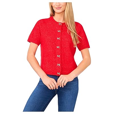CeCe Short Sleeve Bow Button Cardigan Women