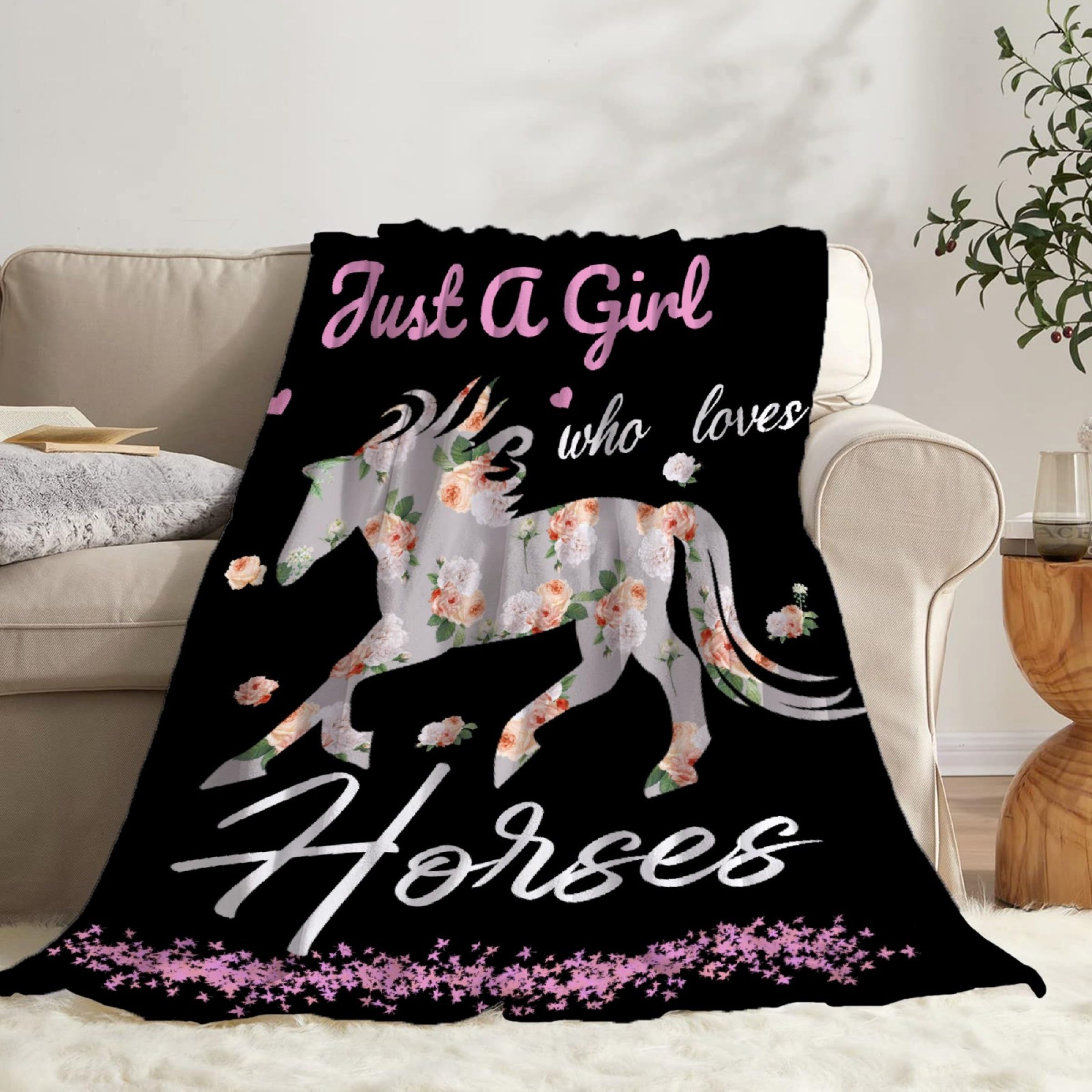 SUPERICH Just A Girl Who Loves Horses Blanket - Soft Fleece Flannel Throw for Boys & Girls, Air Conditioning, 50x40 in
