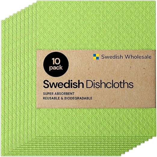 Swedish Wholesale Swedish DishCloths for Kitchen- 10 Pack Reusable Paper Towels Washable - Eco Friendly Cellulose Sponge Microfiber Dish Cloths - Kitchen Essentials - Lime