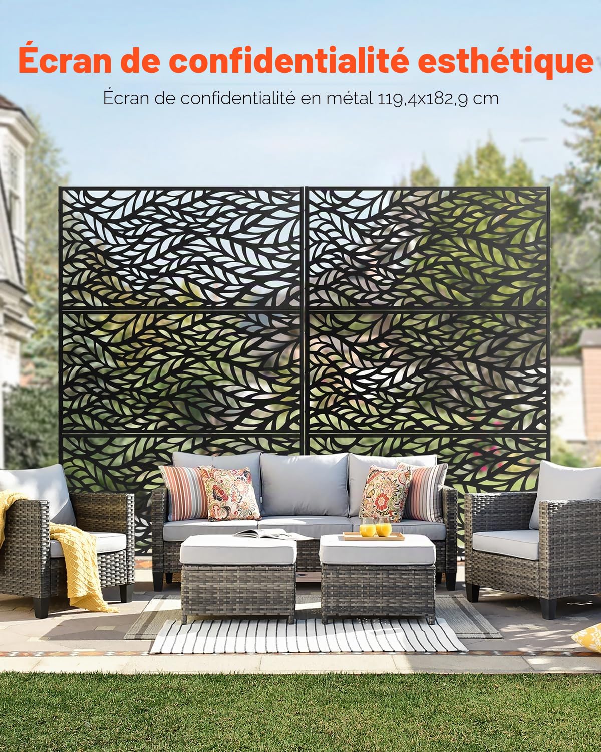 VEVOR Brise-Vue en Métal, 120x183 cm, Panneau Intimité Autoportant avec Support, Écran de Confidentialité Décoratif, Paravent Séparateur Extérieur pour Patio, Balcon, Salle Intérieure, Jardin, Noir