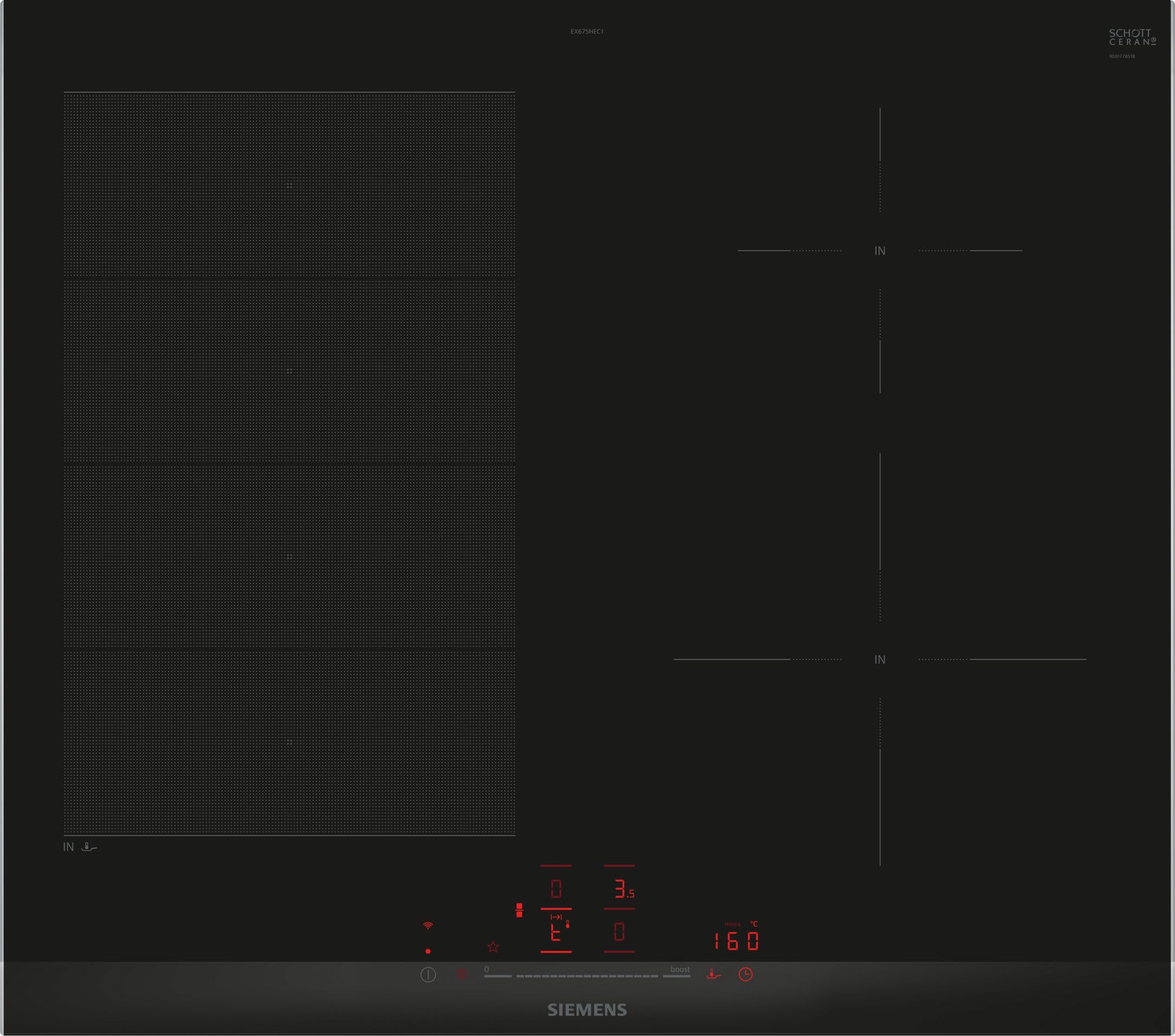Siemens EX675HEC1E iQ700, piano cottura autosufficiente (nero/acciaio inox, 60 cm, Home Connect)