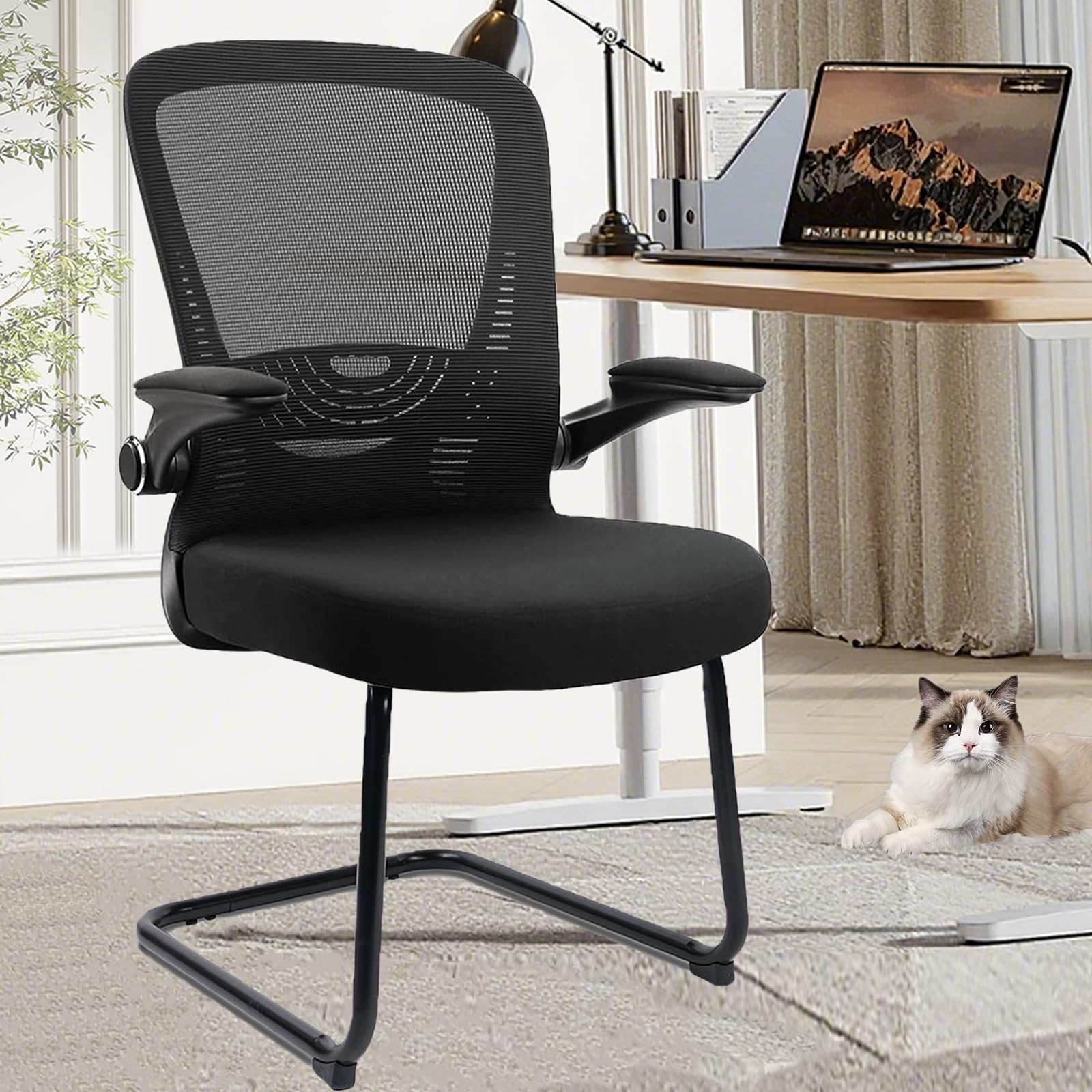 CLATINA Waiting Room Chairs with Flip Up Arms and Adjustable Lumbar Support, Office Guest Chairs & Reception Chair for Conference Room, Breathable