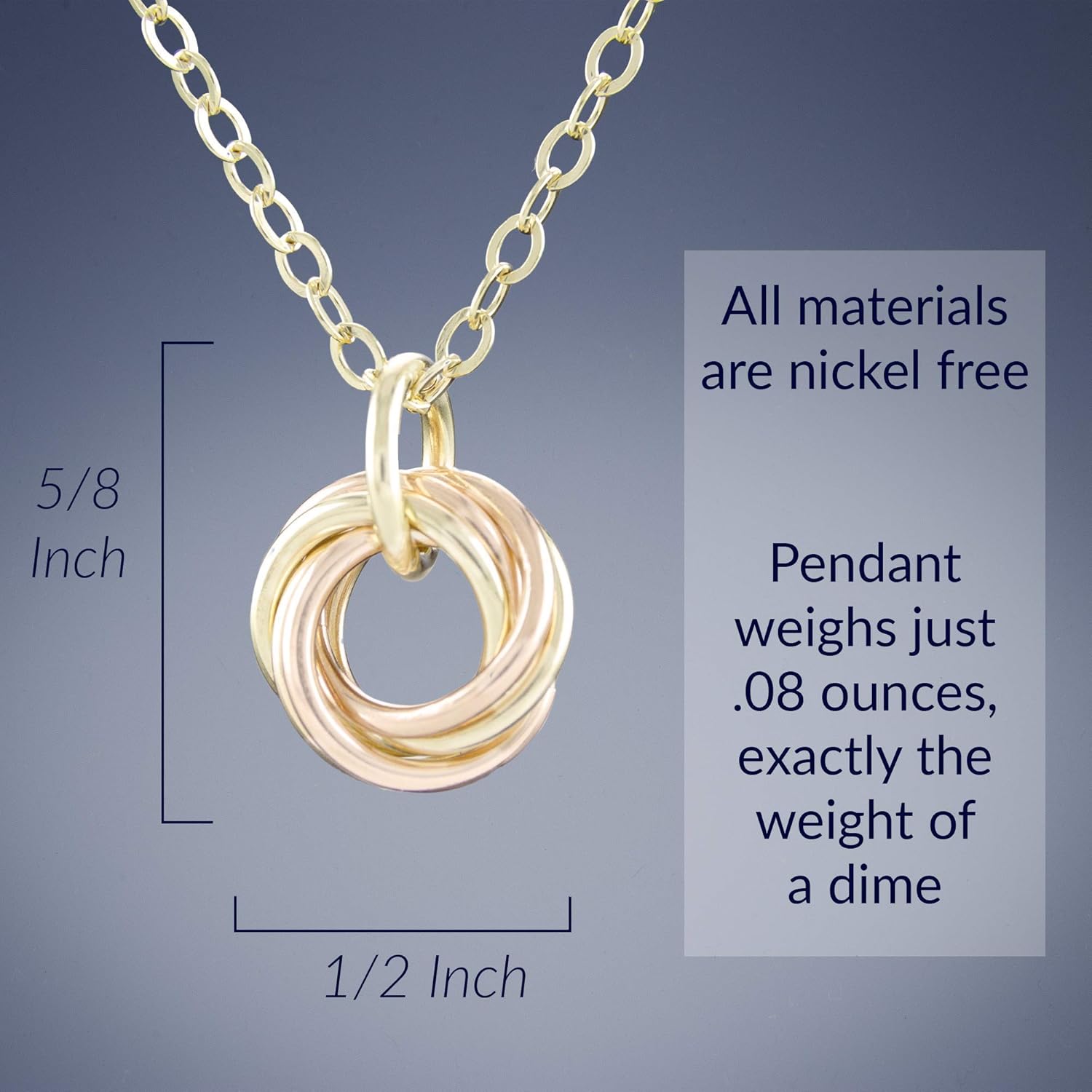 Tahmi Dainty 14K Yellow and Pink Rose Gold-Filled Classic Love Knot Circle Pendant Necklace Classy Jewelry Jewelry Gift for Her - 18 Inches - Image 3
