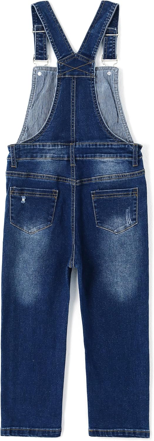 KIDSCOOL SPACE Baby Little Boys Slim Fit Jeans,Ripped Bib Pocket Fashion Denim Overalls - Image 2