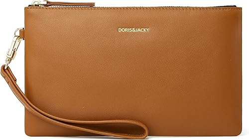 DORIS&JACKY Bolso de mano pequeño de cuero para mujer, delgado, delgado, de piel de cabra, para teléfono celular, con correa