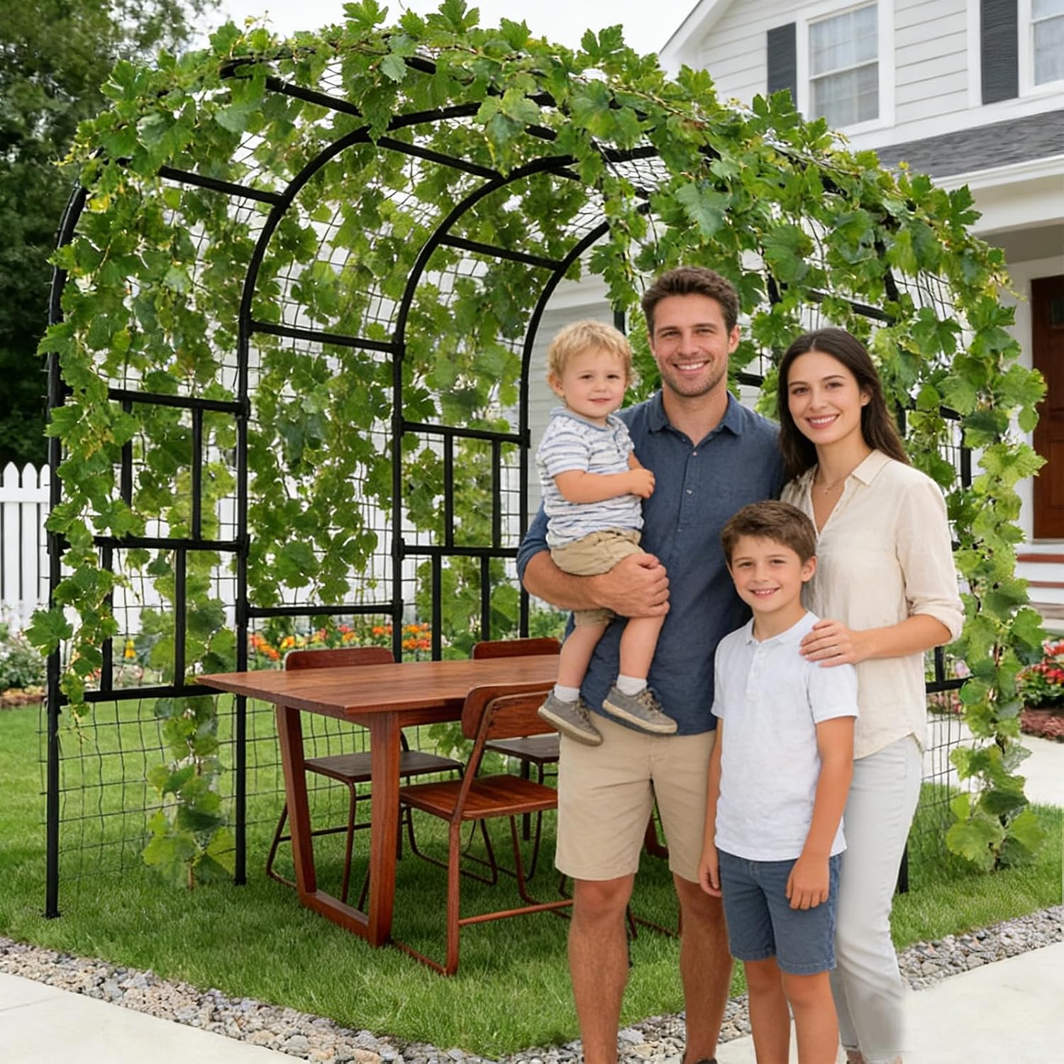 DoCred Garden Arch Trellis, 87in H x 118in L Large Garden Arch Arbor Trellis for Climbing Plants Outdoor Plant Support for Cucumber Grape Vine,Tall Metal Gardens Archway for Lawn Party Ceremony