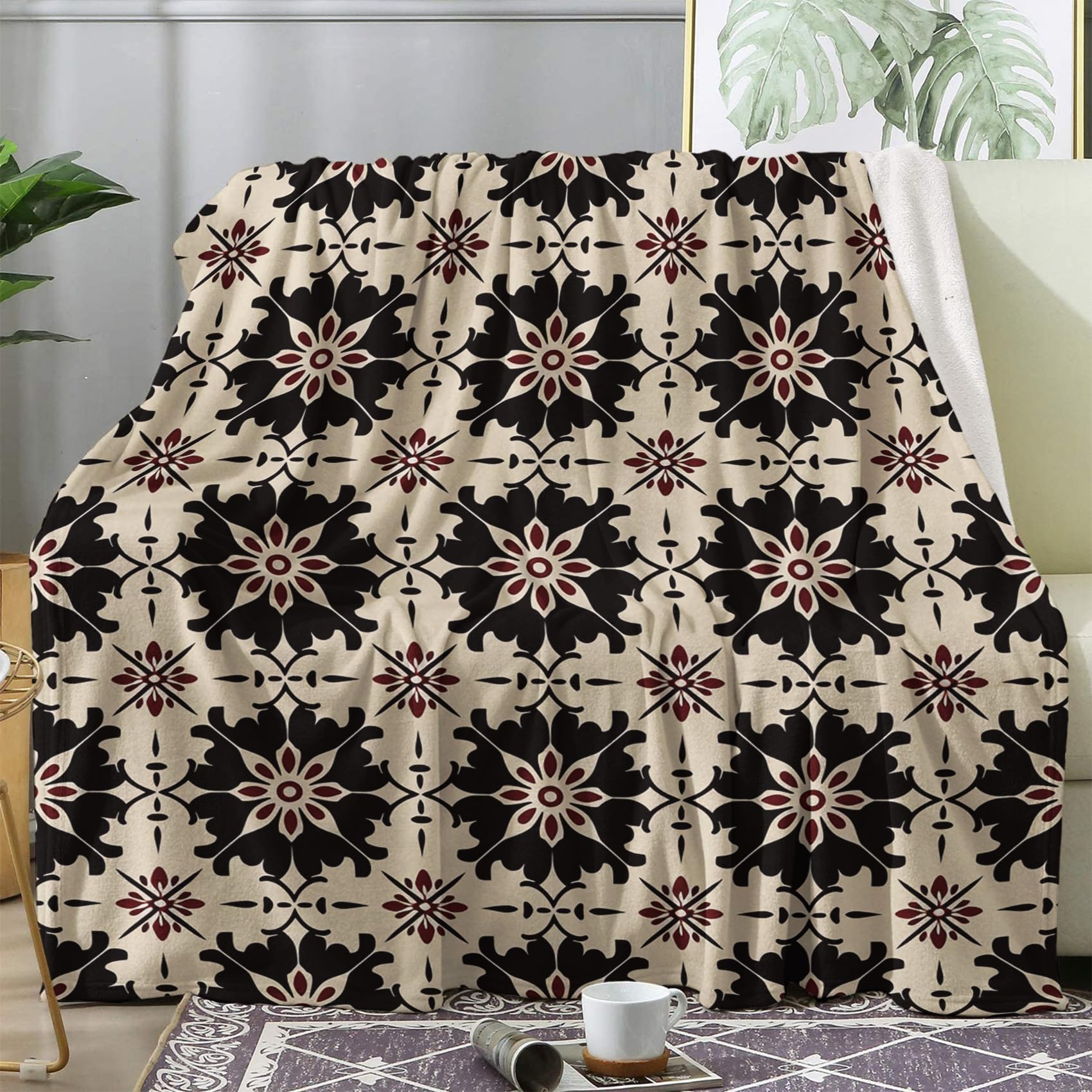 Plaid polaire ethnique marocaine vintage couverture lit de 130x150 cm