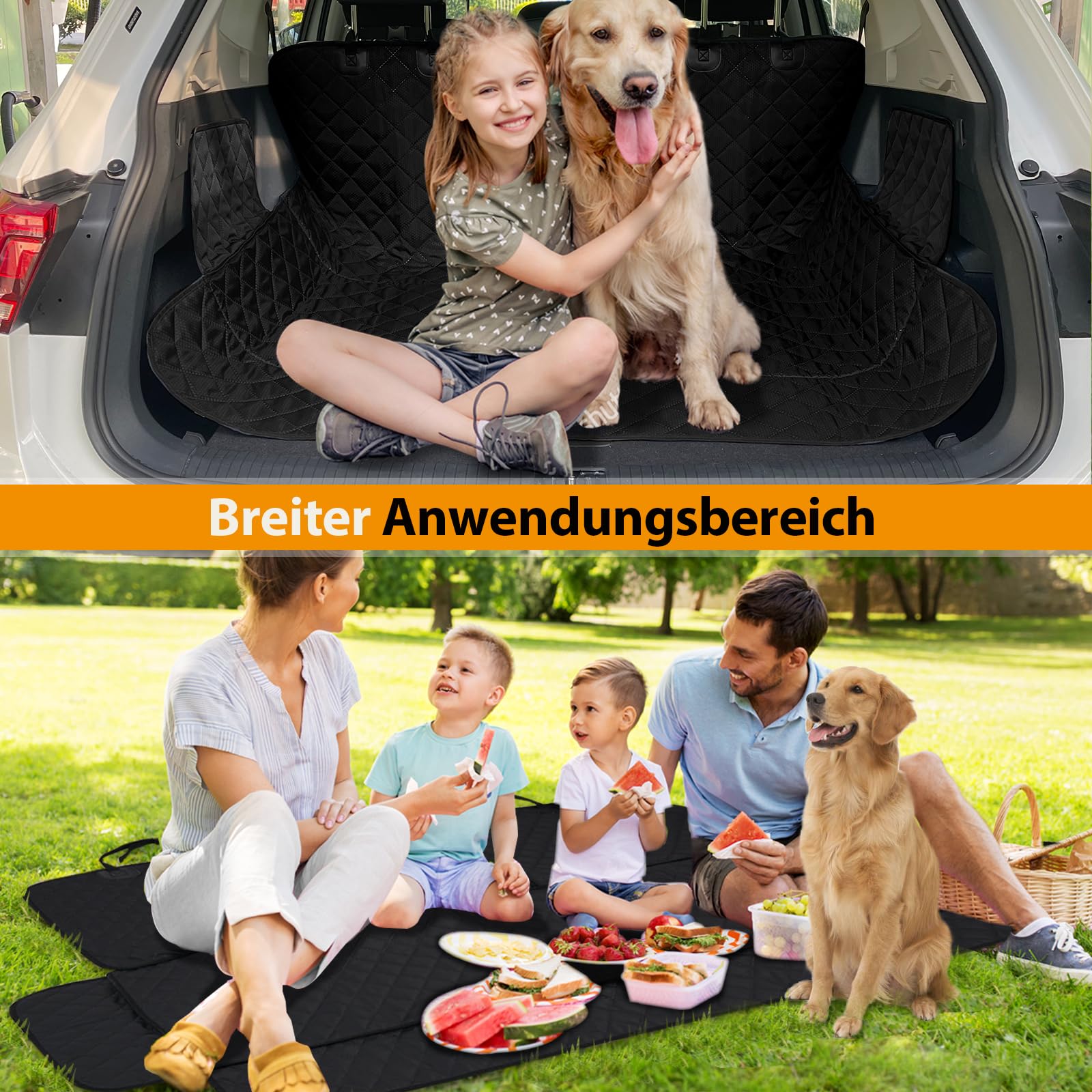 Angooni Auto Hundedecke Rücksitz - Hundedecke Auto Rückbank mit Isofix für Kindersitz (135×120cm) - Wasserdicht, Rutsch, Kratzfeste Hundeschutz Auto Rückbank - Rückbank Hundeschutz Universelle