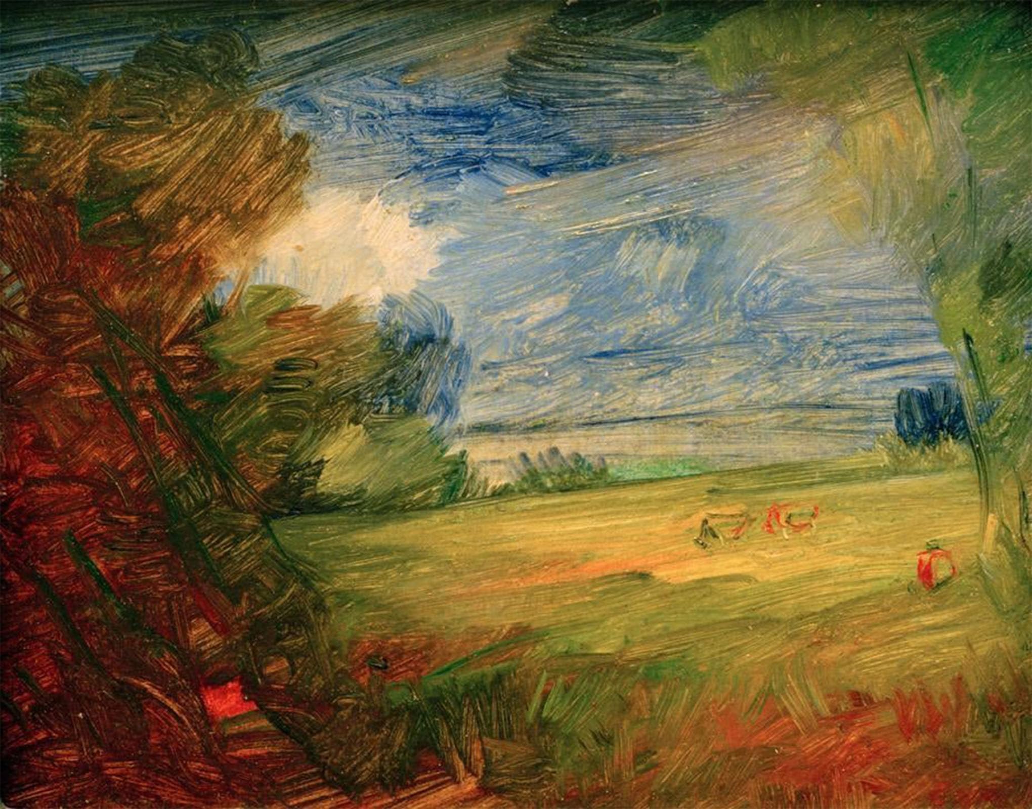 SERENDIPITP Abstract Painting Mural Print Picture Wall Decor Painting Hilly Meadow Landscape with Red Figure by Wilhelm Busch Vintage Wall Artwork for Home Decor 60x90cm