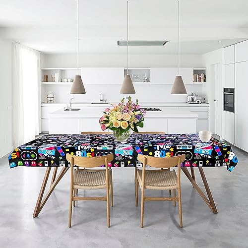 Miniatura 5 de Lcoor Manteles de 3 piezas de los años 80, cubierta de mesa de fiesta de cumpleaños de los 80 para decoraciones de fiesta temática de hip hop de los