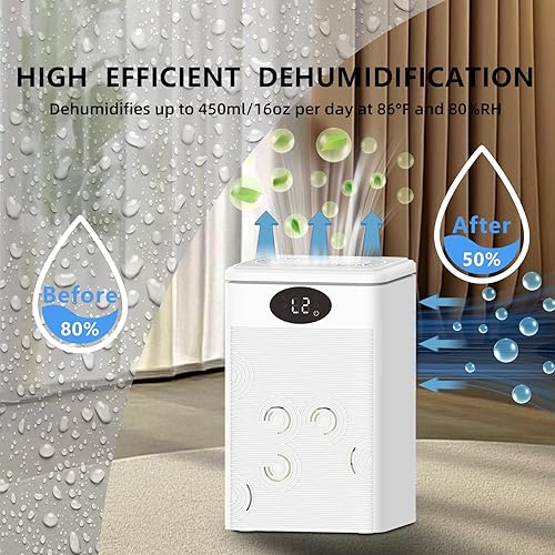 Miniatura 2 de Deshumidificadores para el hogar, deshumidificadores portátiles de 78 onzas para baño, dormitorio, sótano, RV con apagado automático, temporizador,
