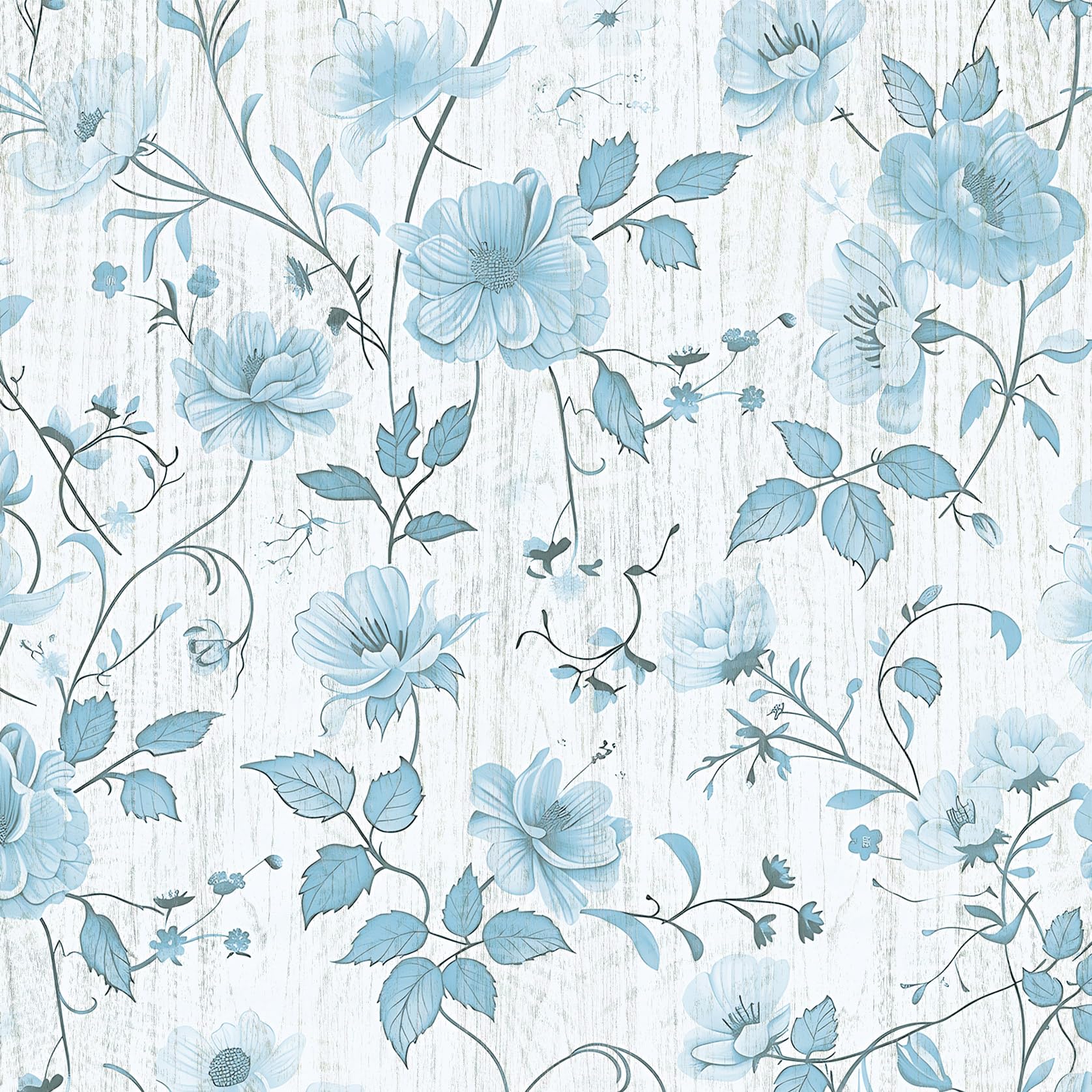 LZH-LP Self Adhesive Wallpaper Light Blue Floral Seamless Texture Peel and Stick Contact Paper, 44x600CM Flower Plant Pattern Removable Wallpaper Decal Film for Wall — image 1