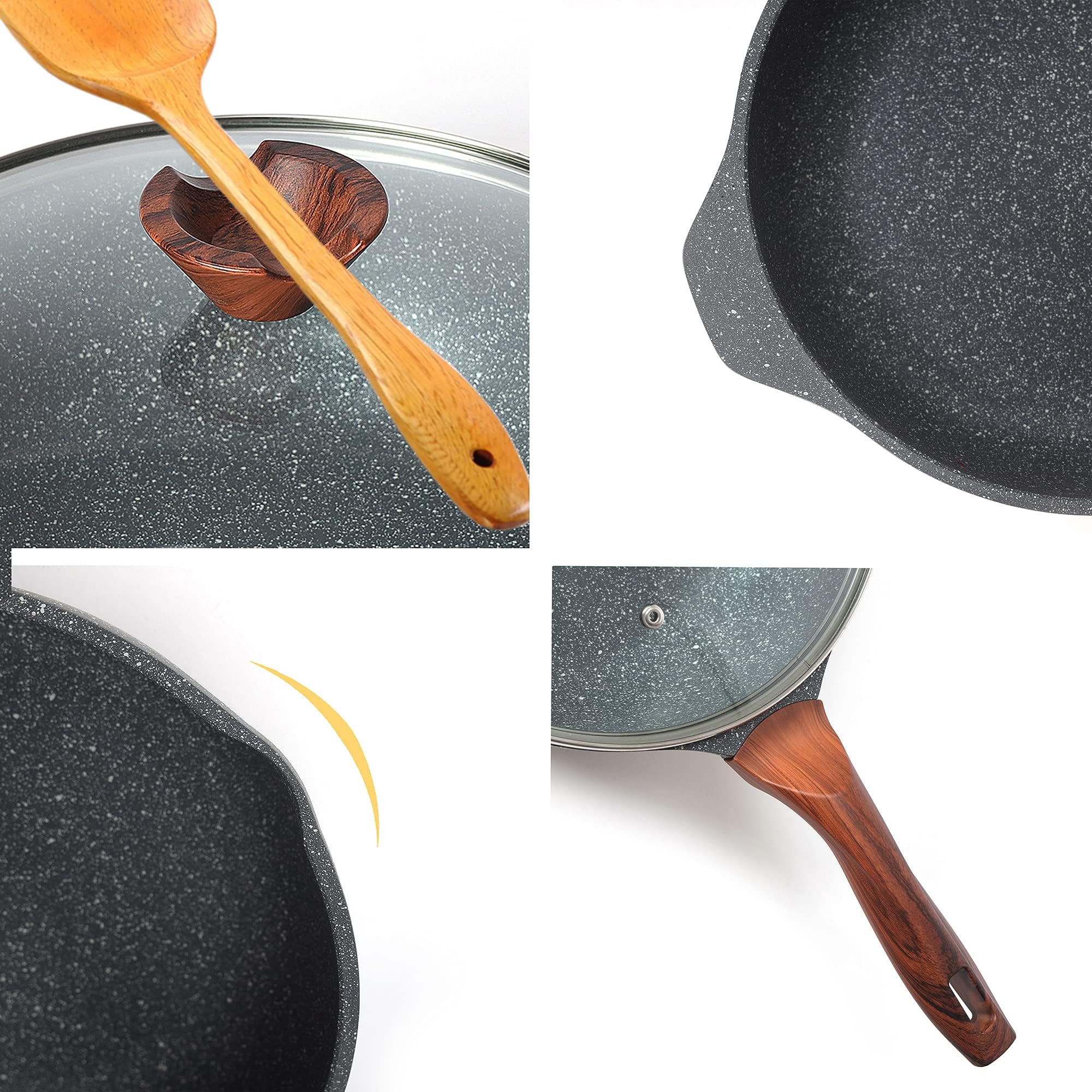 RIOVARM 28 cm Nonstick Deep Frying Pan with Lid, Saute Pans for Induction Hob 11 inch Omelette Pan - Image 3