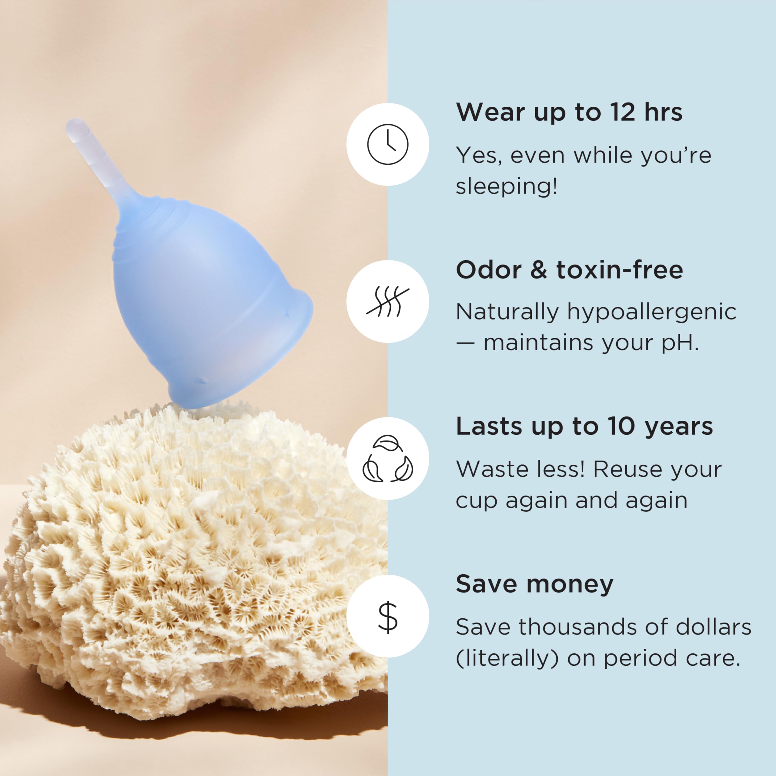 Coupe menstruelle réutilisable Saalt – Protection confortable et sans fuite jusqu'à 12 heures – Sans BPA ni latex – Comprend une coupe et un sac de transport - taille Régulier, Bleu