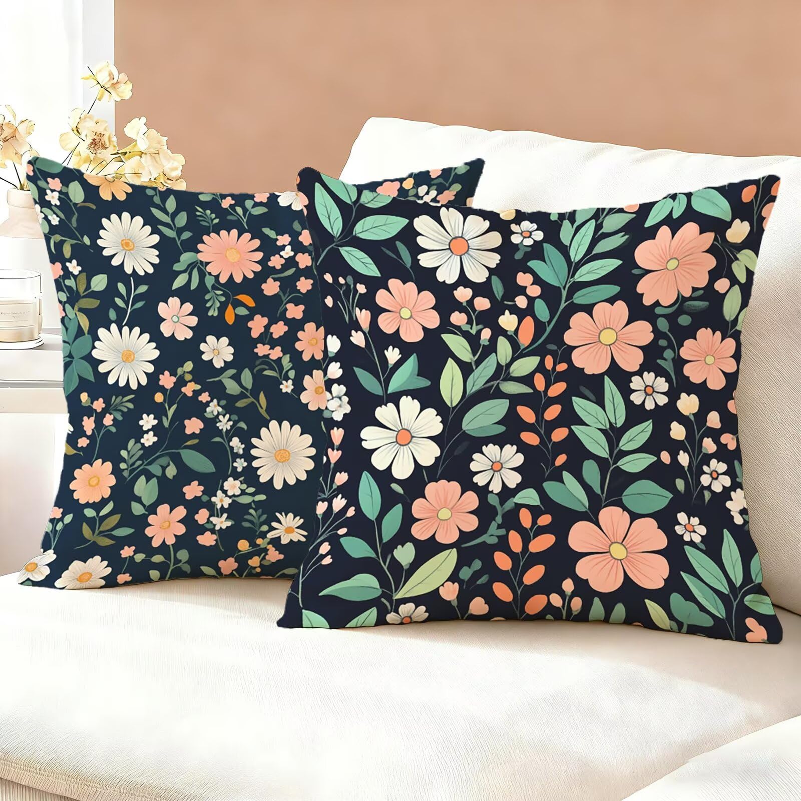 Kwiaty Poszewki na poduszki Sofa 80 x 80 Kolorowy zestaw 2 sztuk, Wodoodporna poszewka na poduszkę Niewidoczny zamek Pościel Poszewka na poduszkę, Miękkie Wygodne Oddychające Poszewki na poduszki na
