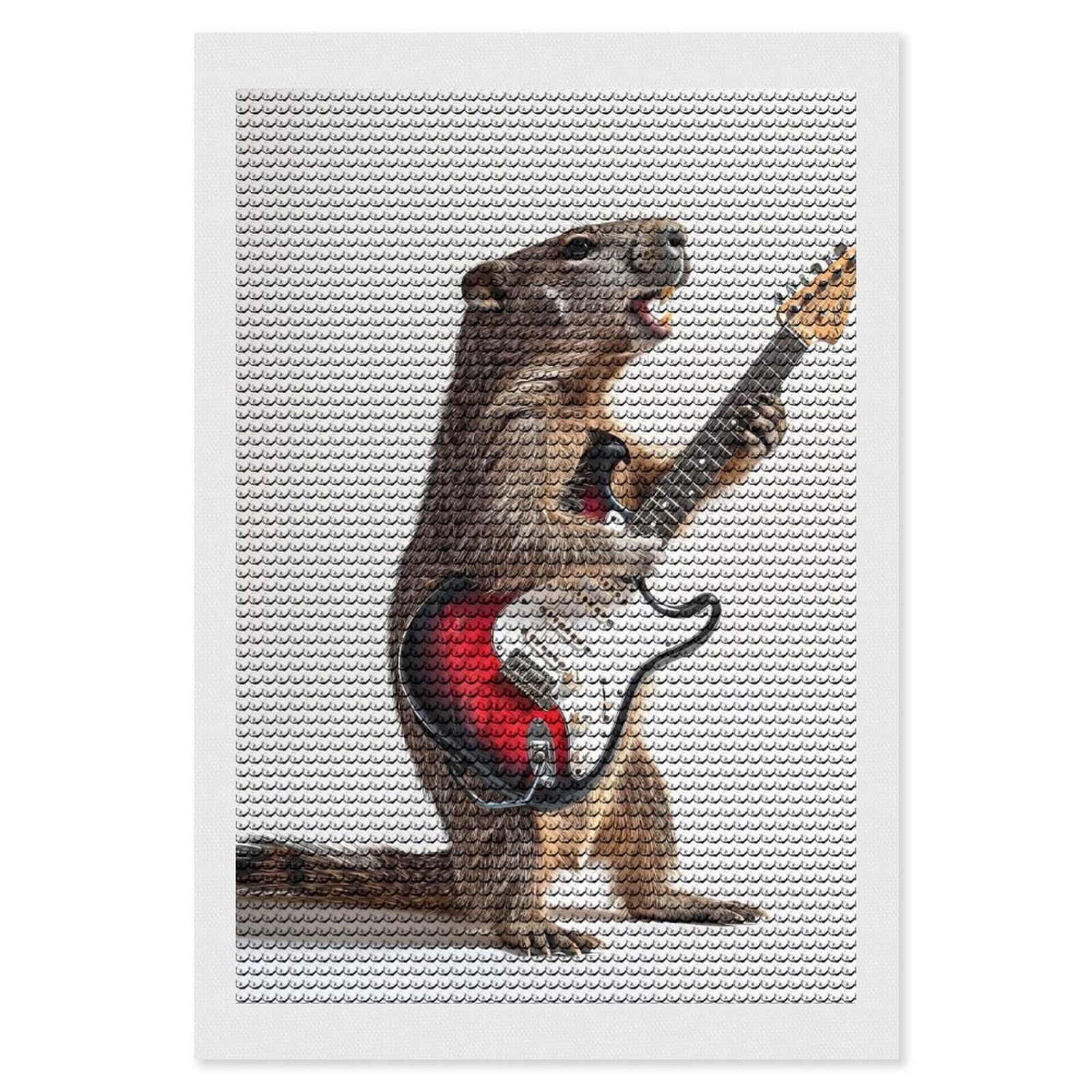 Junmoney Groundhog Guitar Diamond Art Canvas 8"x12", for Adults, Pleasing Wall Art Project, Modern Decor, Gift Idea, Nice Detail and Sparkle
