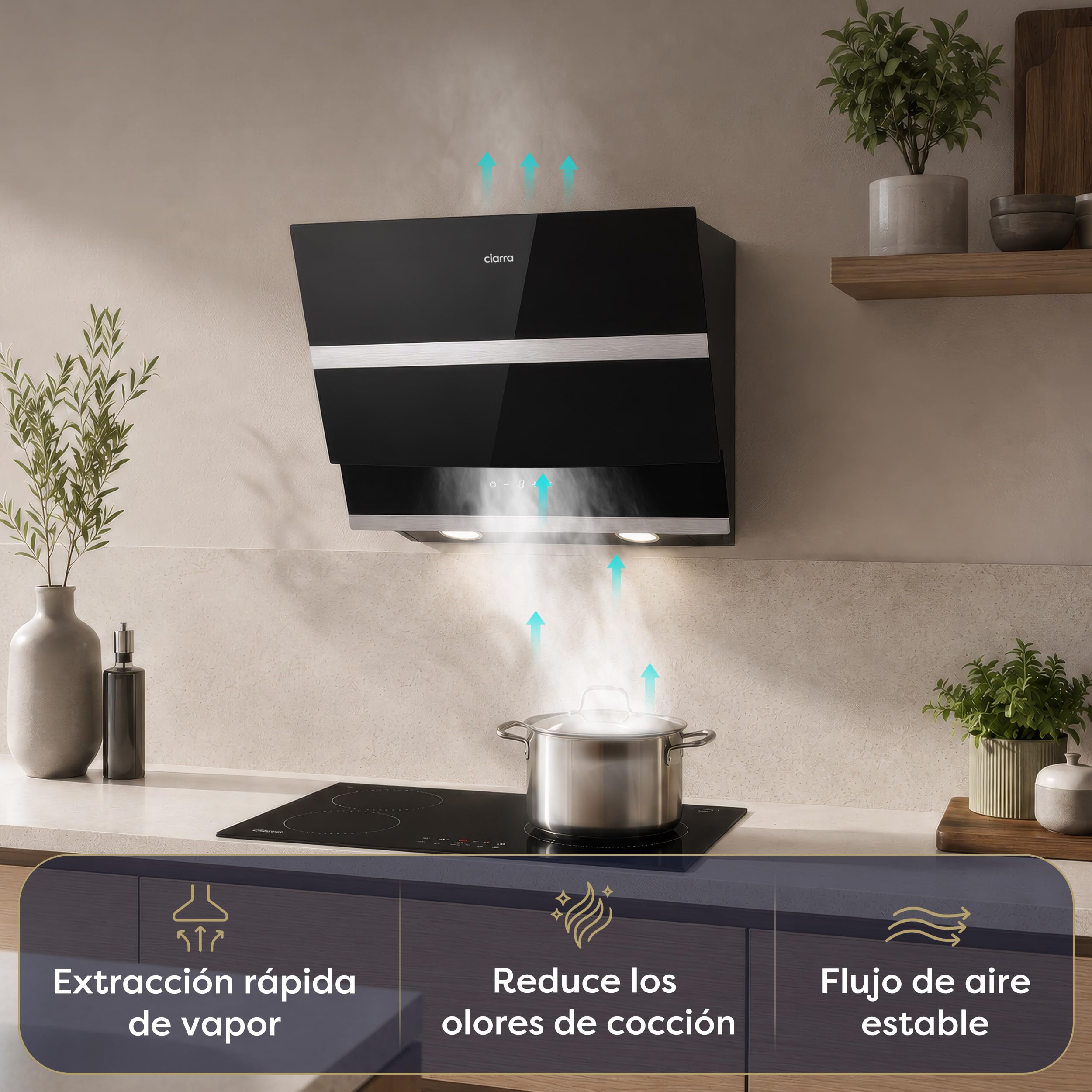 CIARRA CBCB6736N Campana Extractora 60 cm WIFI Touch Control Negro