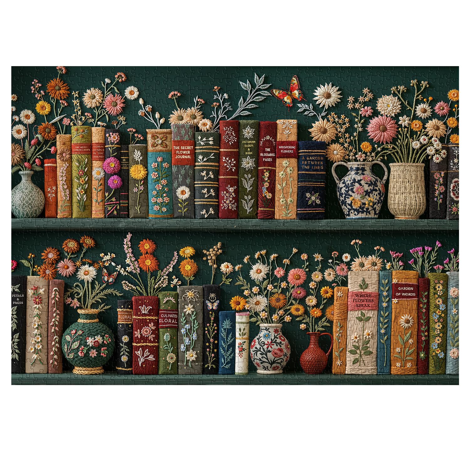 Wildflower Pages Puzzles for Adults 1000 Pieces, Vintage Flower Book Art Puzzle, Colorful Blooming Bookshelf Jigsaw Puzzle, Retro Floral Plant Aesthetic Puzzles for Book Lovers
