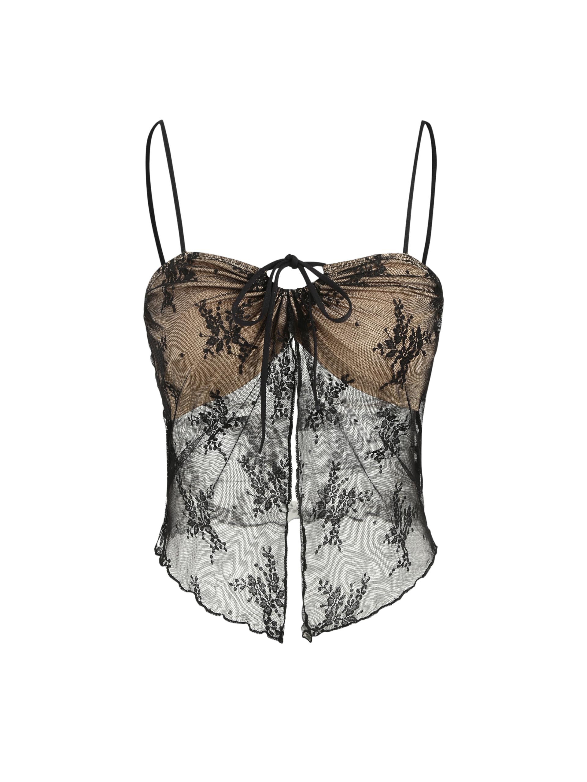 CIDER Tie Up Lace Floral Cami Crop Top