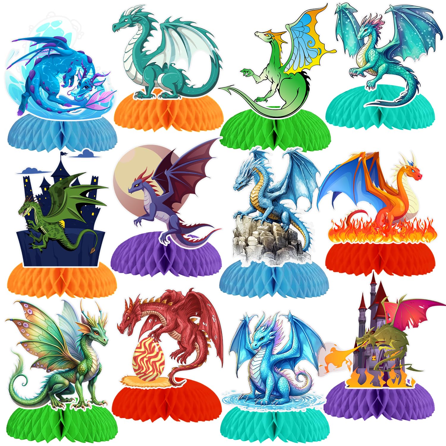 YYMYMGJ 12 Pcs Dragon Birthday Party Decorations Dragon Honeycomb Centerpieces Dragon Party Favors Dragon Centerpieces Decorations Supplies