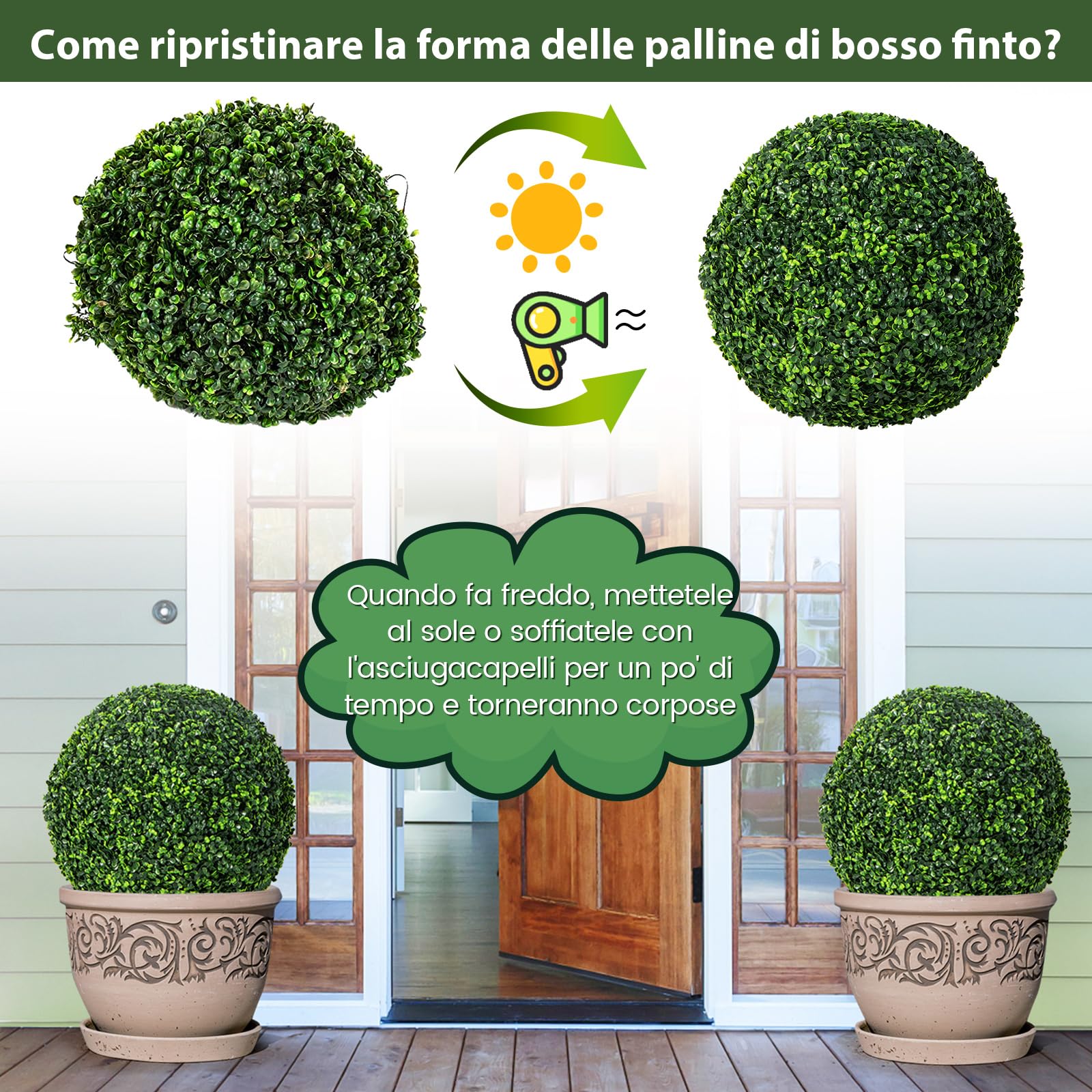 COSTWAY Pianta Artificiale con Palline di Bosso 48 cm
