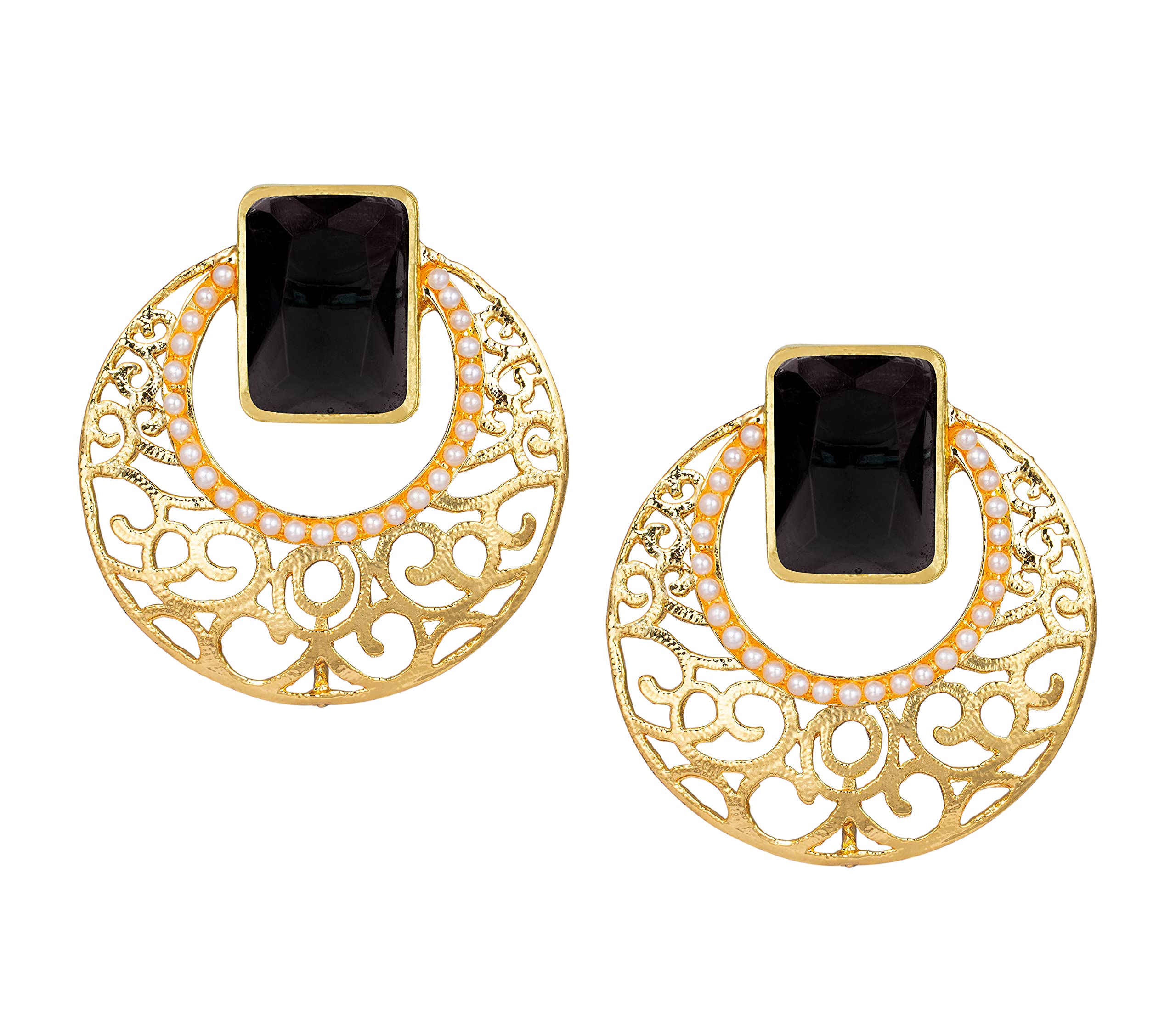 JFL - Jewellery for Less Latest Gold Tone Rectangle Crystal Stud Filigree Chandbali Earring with Small Pearls for Women and Girls. (Black),Valentine (B097P8ZSGW) Amazon Price History, Amazon Price Tracker