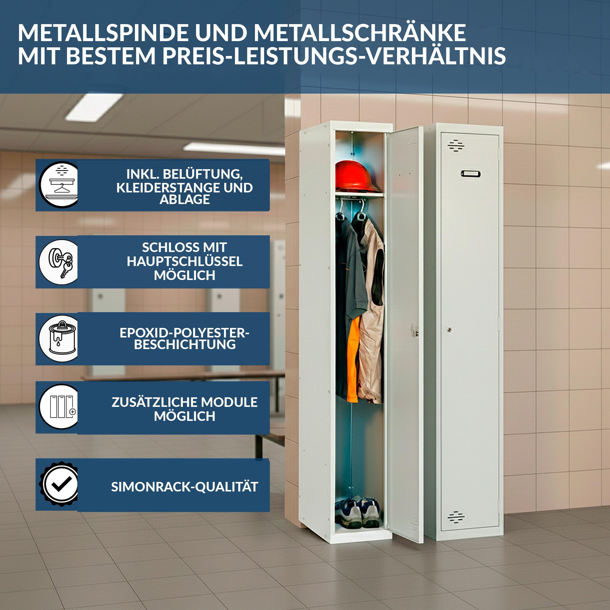Simon Rack Metallspind 1 Tür 1800x400x500 mm Belüftet abschließbar Grau