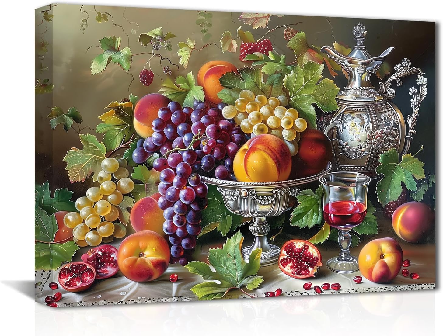 SWQYLB Fruit Picture Wall Decor Kitchen Canvas Prints Grapes and Wine Glass Picture Vintage Various Fresh Fruits Poster for Restaurant Dining Room Decor (20.00" x 30.00")