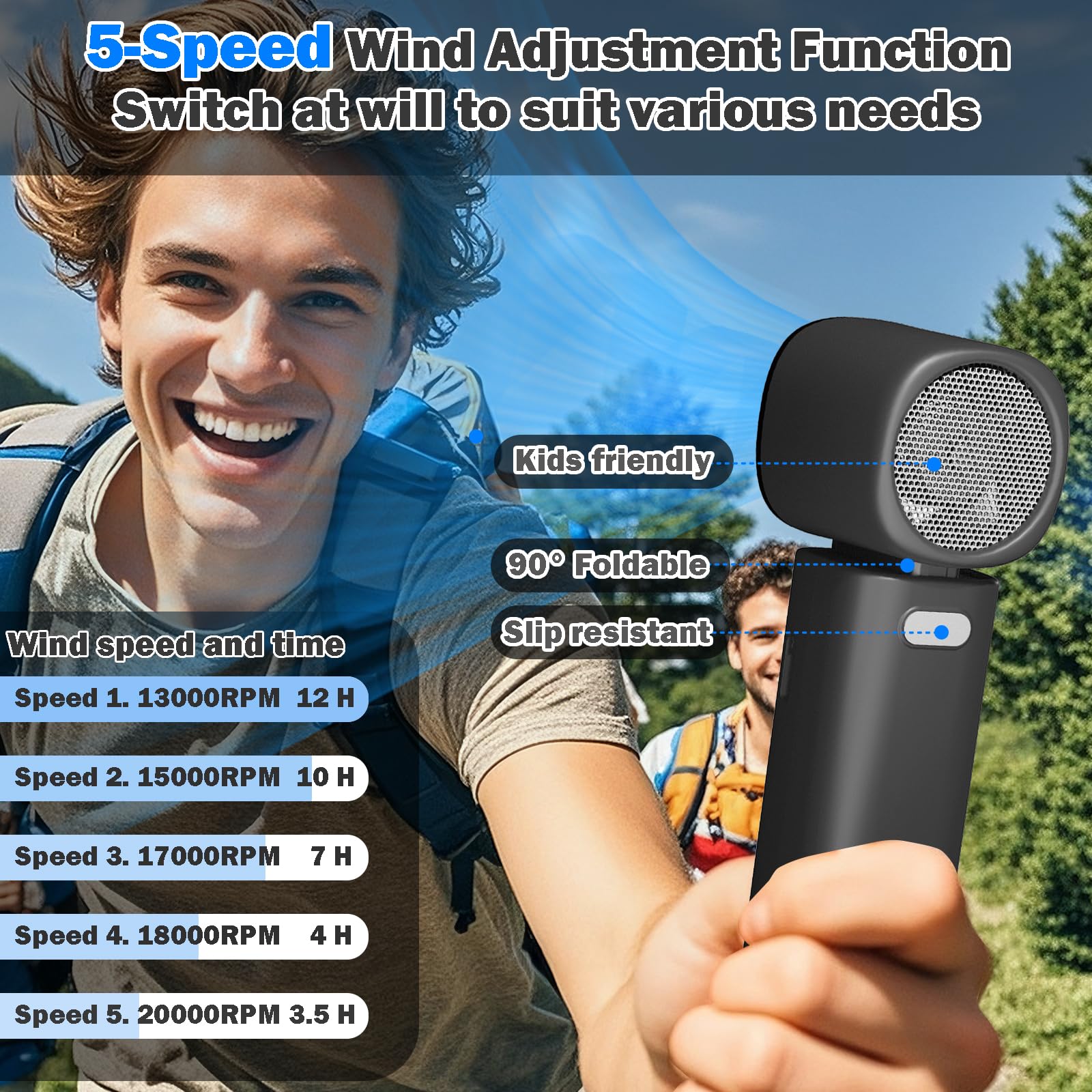 Amazon | ハンドヘルドポータブルターボファン、[20000RPM 5ギア