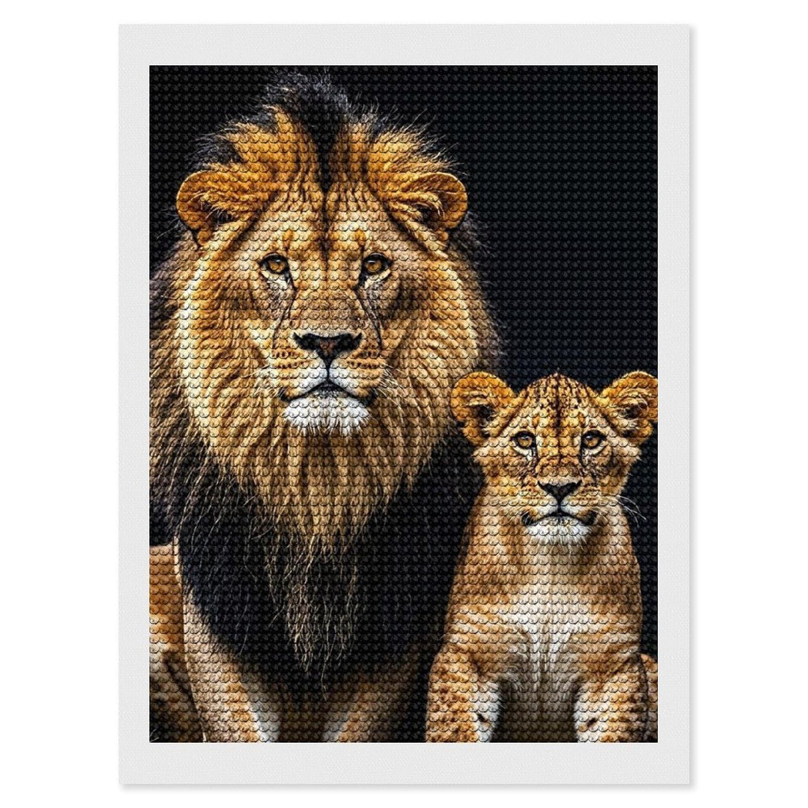 FodPand Gentle Lions Diamond Painting Kits for Adults Beginners 12x16 Full Drill Diamond Art with DIY Tools Round 5d Diamonds Dots Crafts Gem Art Paint by Diamonds for Home Wall Decor Relaxing Gift
