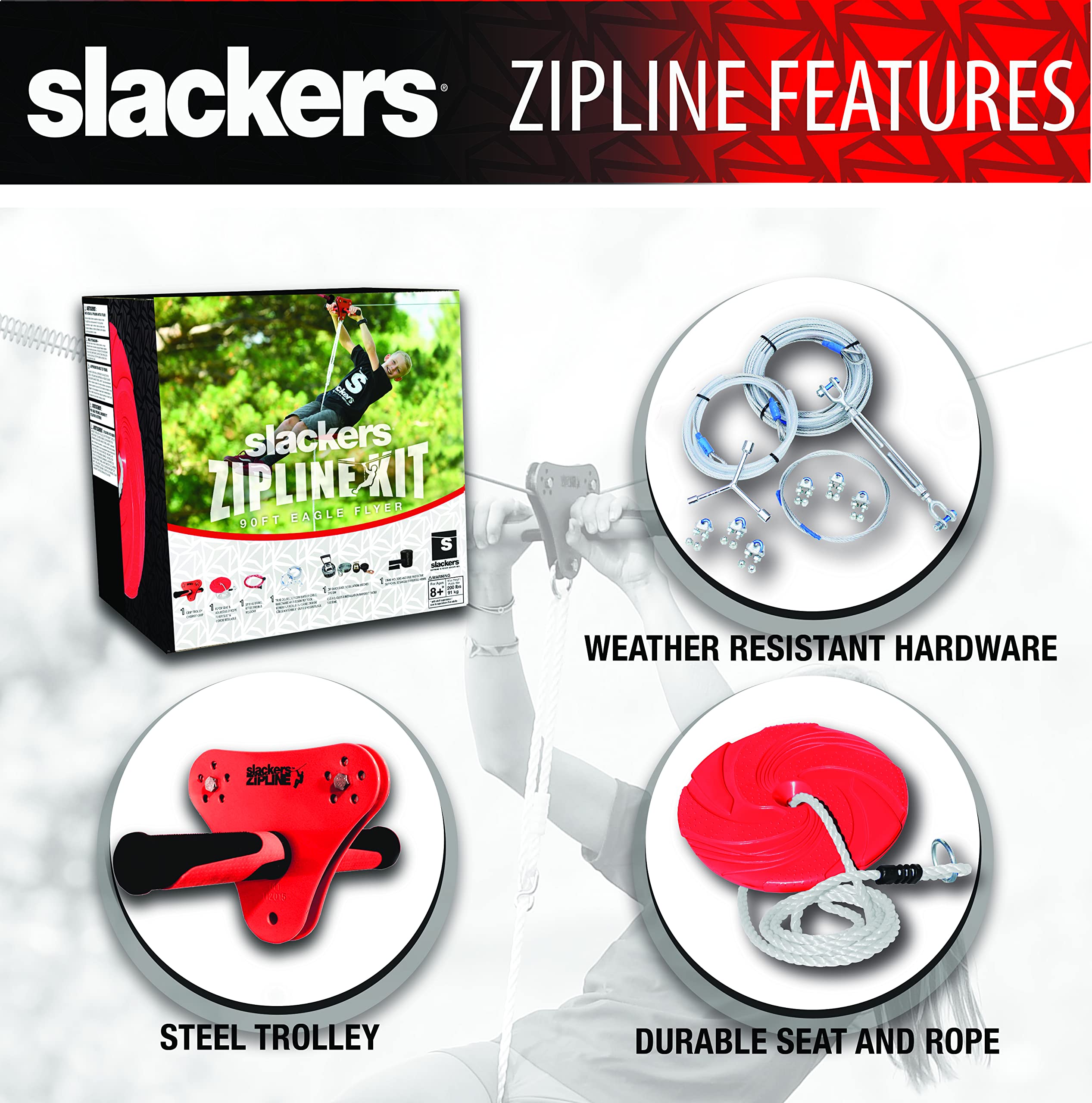 Amazon.com: Slackers 90ft Eagle Series Zipline Kit - Kids Zip line