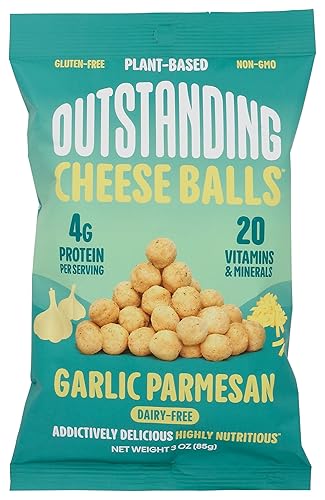Outstanding Foods Excepcionales bolas de queso ajo parmesano A base de plantas, sin lácteos, sin gluten, aperitivos de queso bajos en