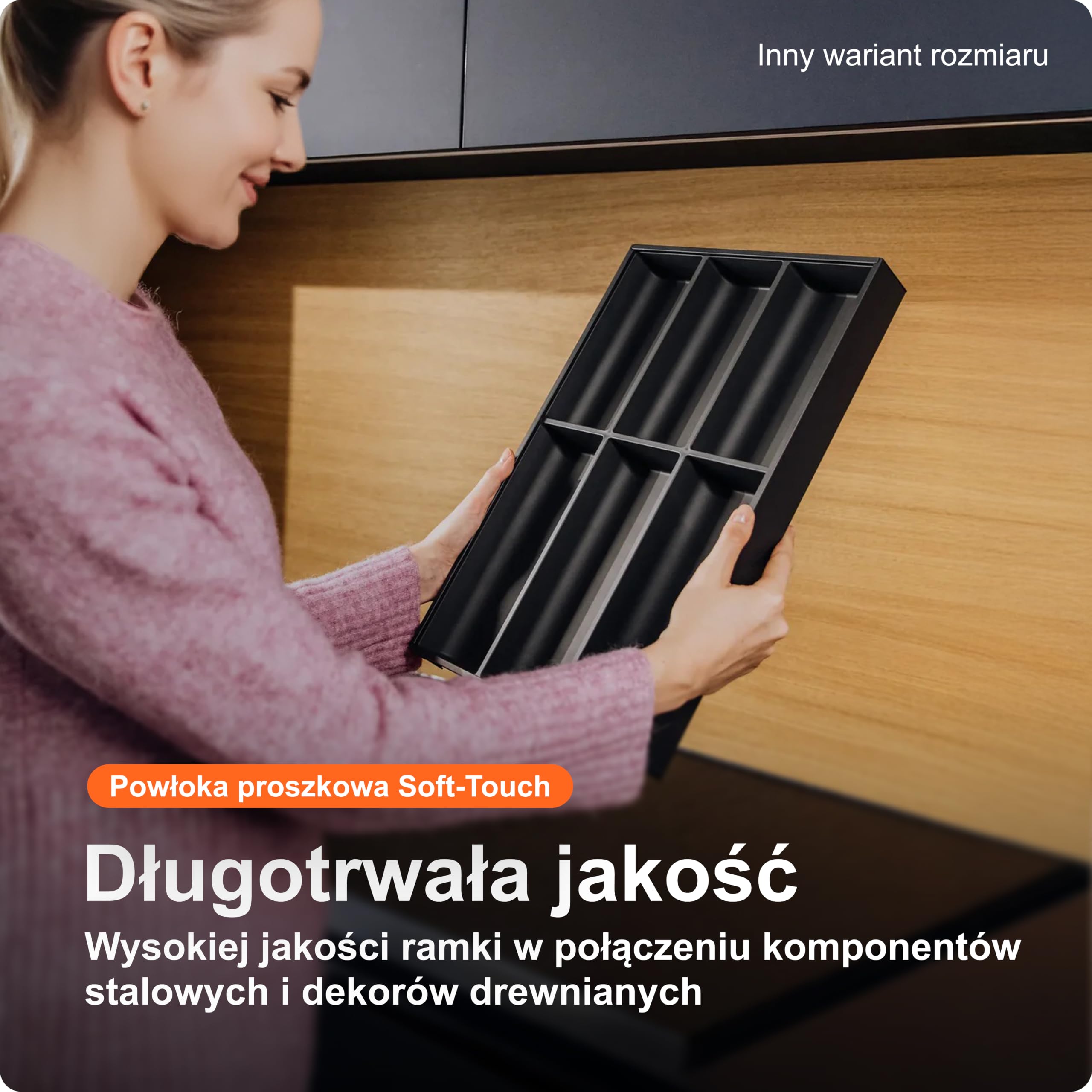 blum AMBIA-LINE wkład na sztućce Soft-Touch | premium organizer szuflady do nowoczesnych szuflad i szafek kuchennych | chroni, sortuje i porządkuje sztućce | 42×30×5 cm | Czarny karbon