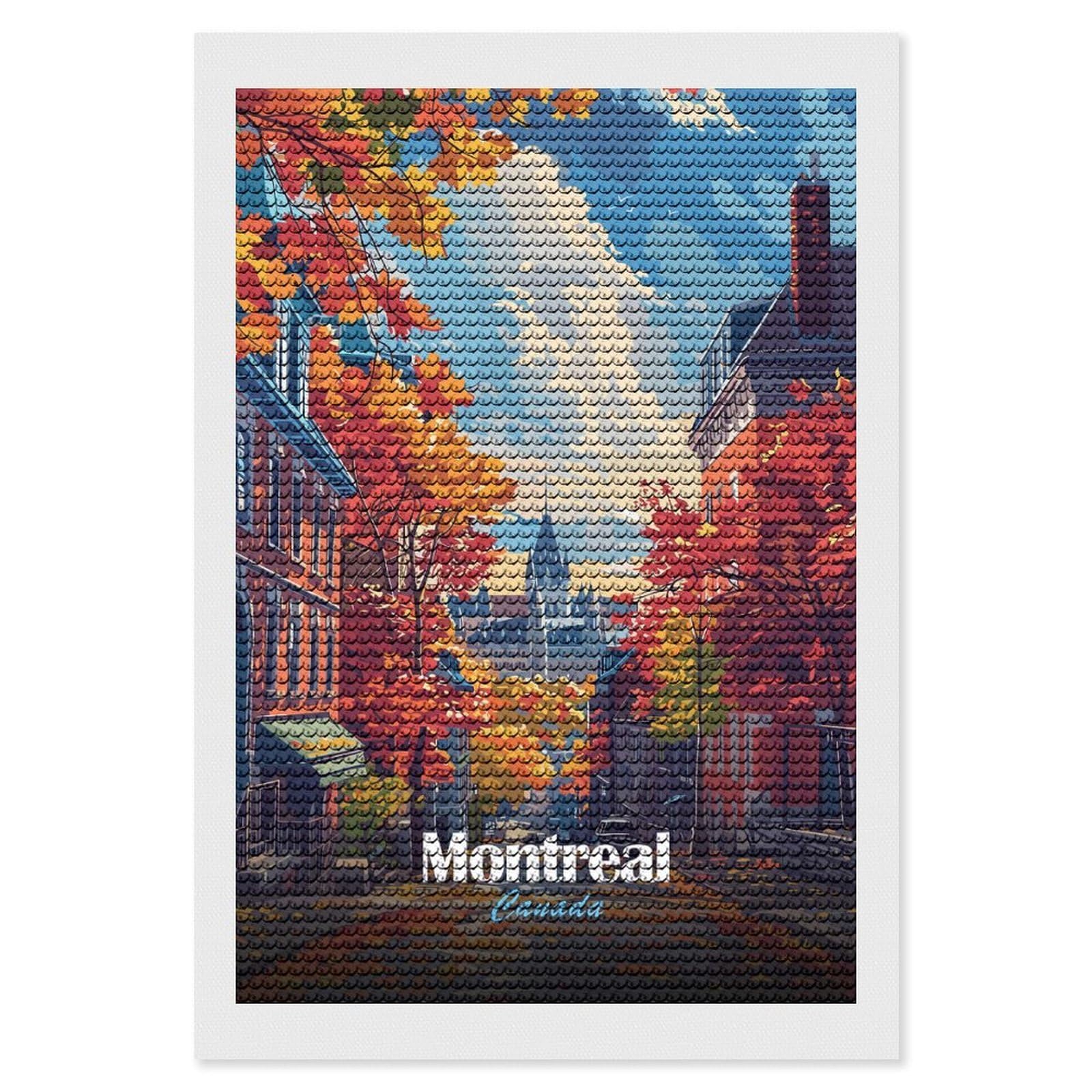 Junmoney Montreal Canada Autumn Cityscape Diamond Painting Canvas Set 8"x12", for Women, Mindful Craft Activity, Cosy Home Accent, Festive Craft Gift