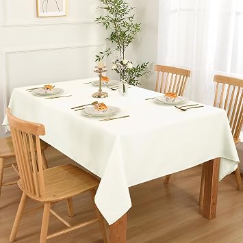 DWCN Rectangular Textured Tablecloth, 60 x 120 Inch, Ivory