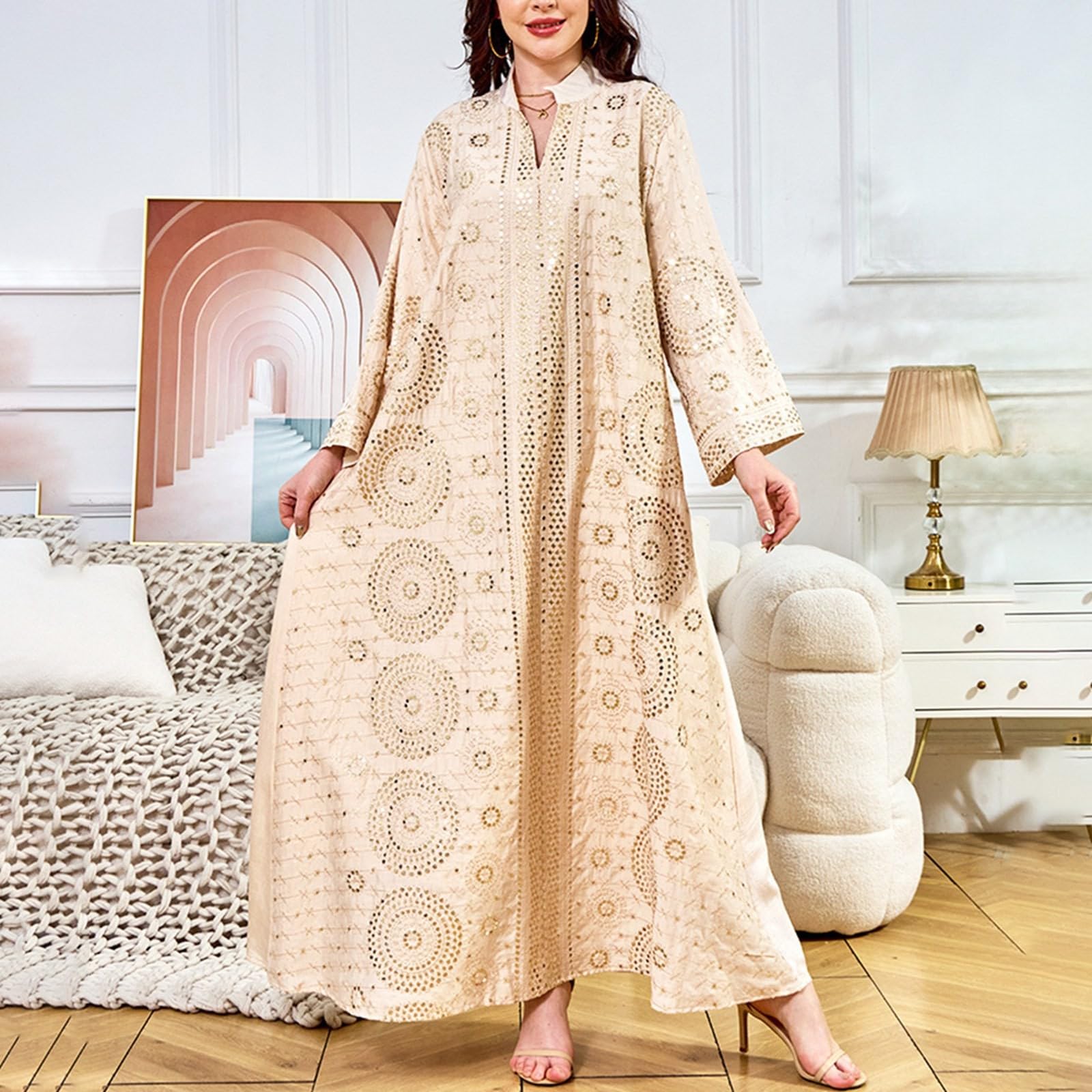 Generisch Abiti musulmani da donna a maniche lunghe islamiche turche abito casual casual casual marocchino abito da donna scollo a V abito da preghiera maxi abito da sera abiti da festa
