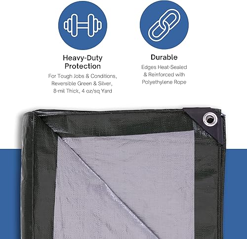 Miniatura 9 de Kotap TRW-1212 - Lona de polietileno resistente de 8 mil con protección UV, 12 pies X 12 pies, blanco