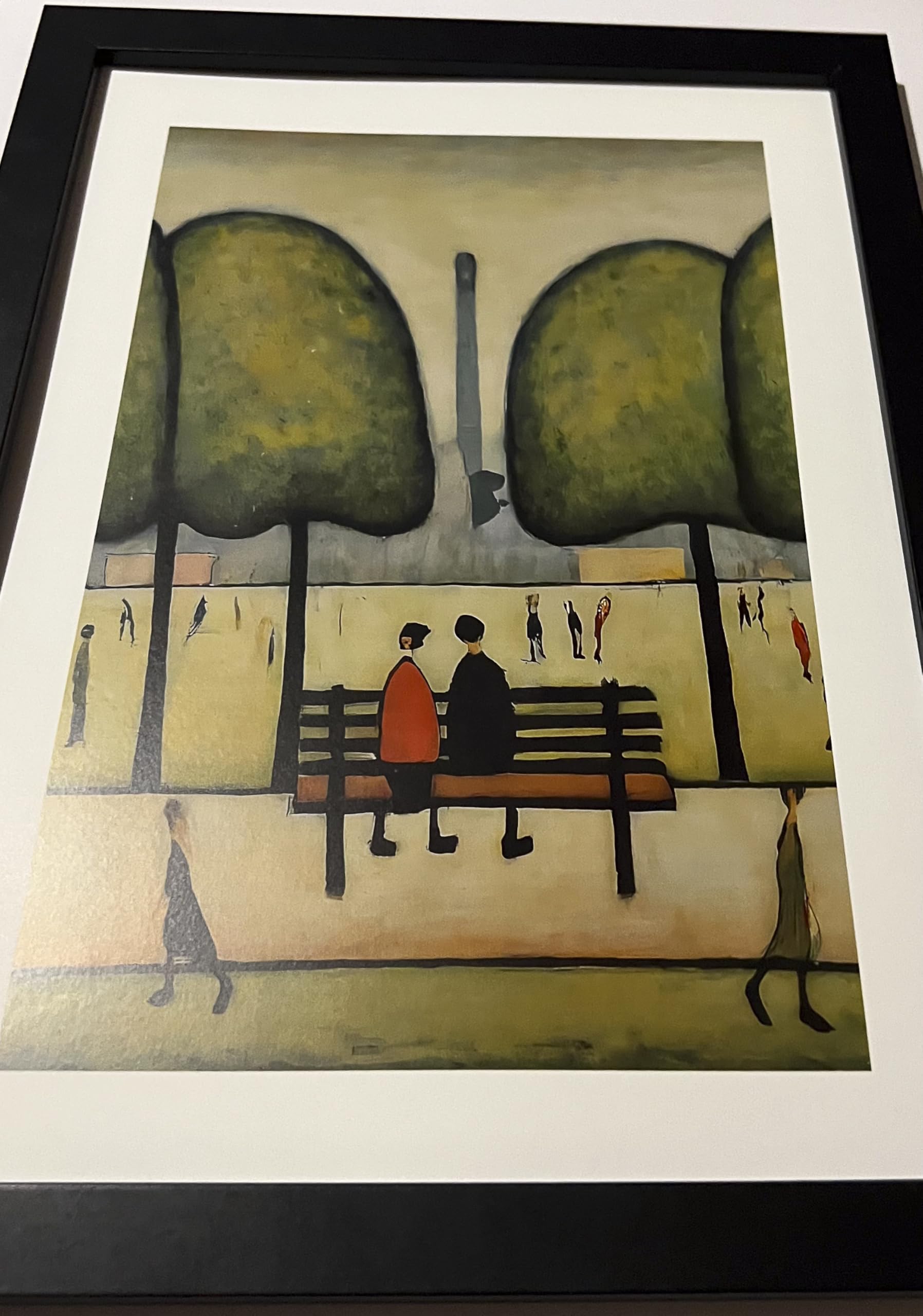 Greetingles Lowry-Style Framed Print. Beautiful Black Ash Frame (Lowry, PT Sitting On A Bench), 34L x 24W cm - Image 4
