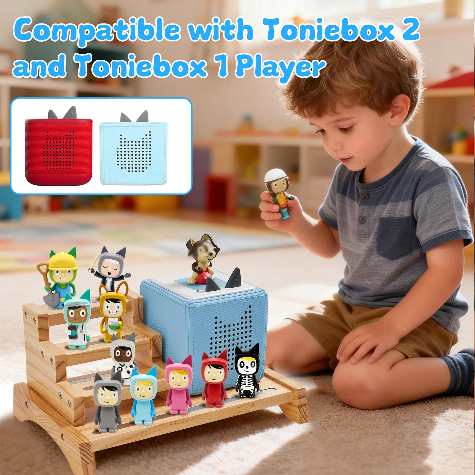 für 3-Tier Toniesbox Regal, Massiv Kiefernholz Tonie Regal Mädchen Kompatibel mit Toniesbox 1 und Toniesbox 2 Für 10-15 Tonies-Figuren Charaktere Desktop Anzeige Aufbewahrungsrack Für Kinderzimmer
