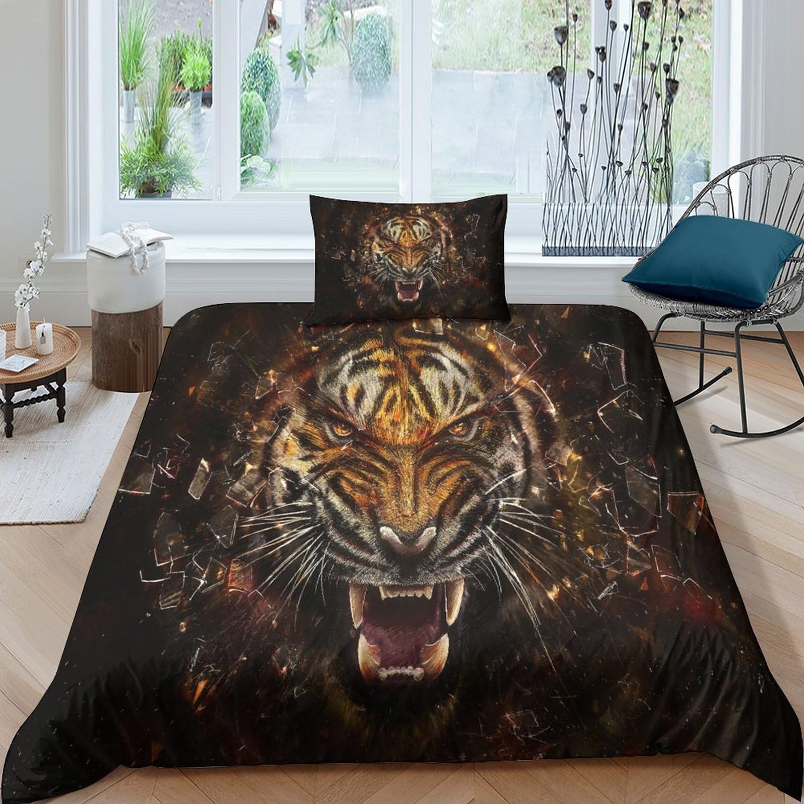 Housse de couette tigre 3D parure de lit 135x200 pour une chambre d'enfant style safari
