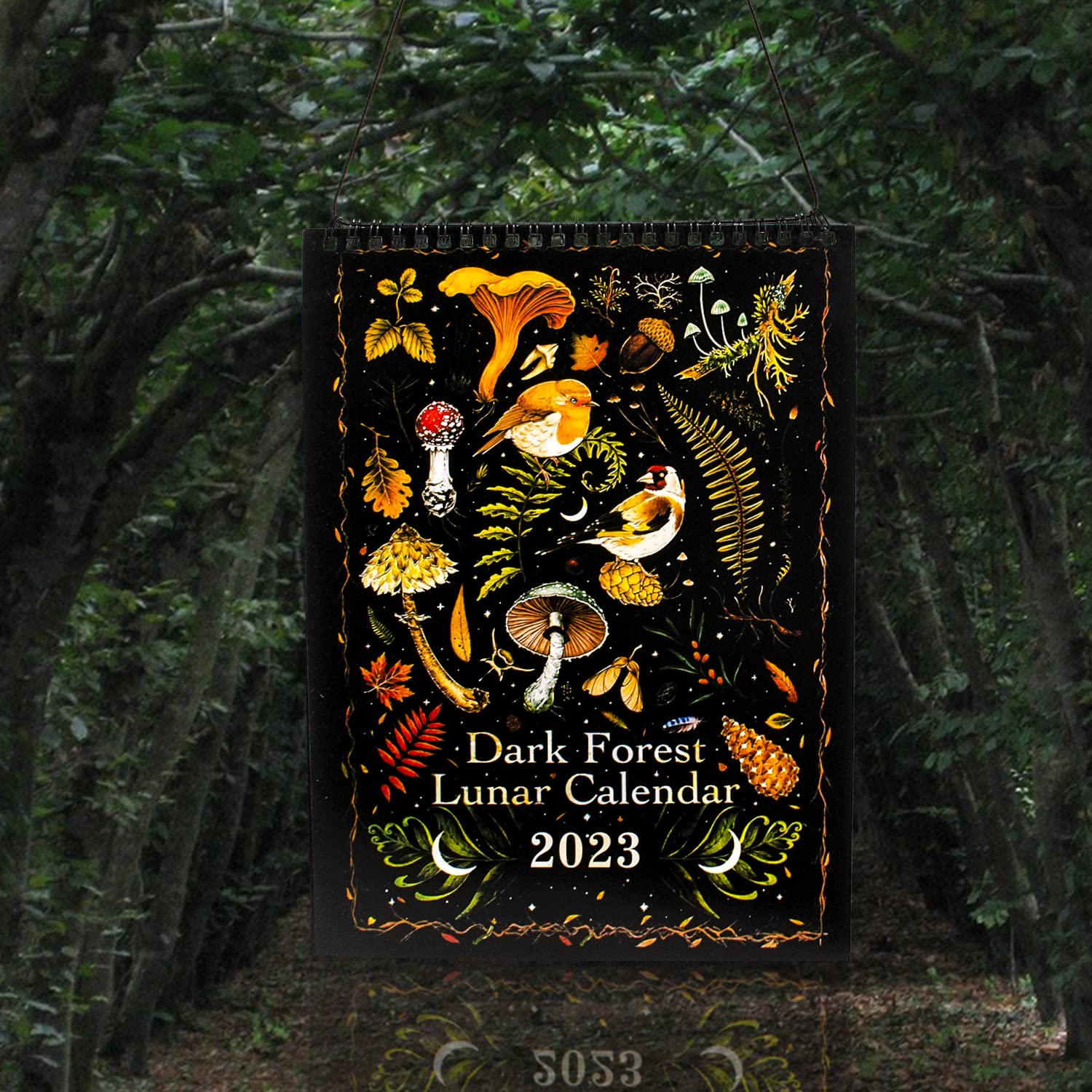 UoQo Dark Forest 2025 Lunar Wall Calendar,Colorful Waterink Wall Hanging Calendars,Pattern with Funny Animals Plants Moon Stars,Art Decor for Home Office New Year Gift