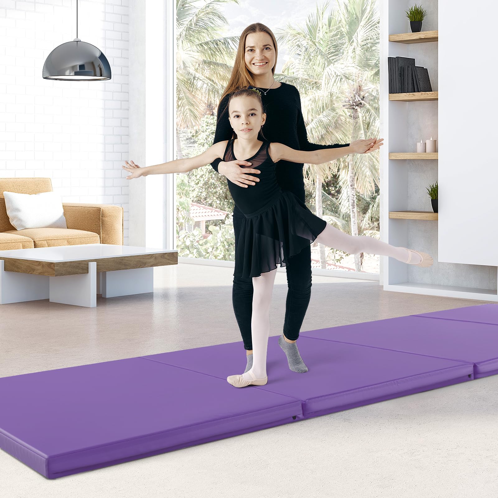 COSTWAY Tappetino Palestra Pieghevole a 4 Pannelli, Tappetino Ginnastica 300 x 117 x 5 CM con Maniglie e Chiusure a Strappo, per Ginnastica, Yoga e Stretching