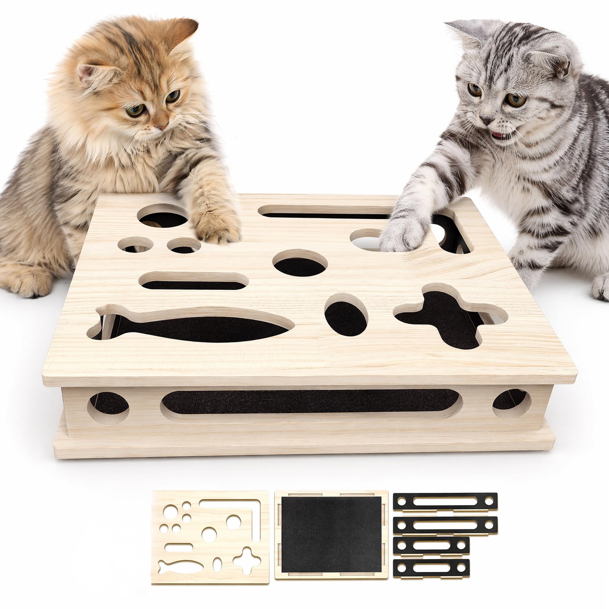Kratzspielzeug Katzen mit Sandpapier, Interaktives Katzenspielzeug Cat Nail File Box, Holz Kratzbrett Selbstbeschäftigung Krallenpflege